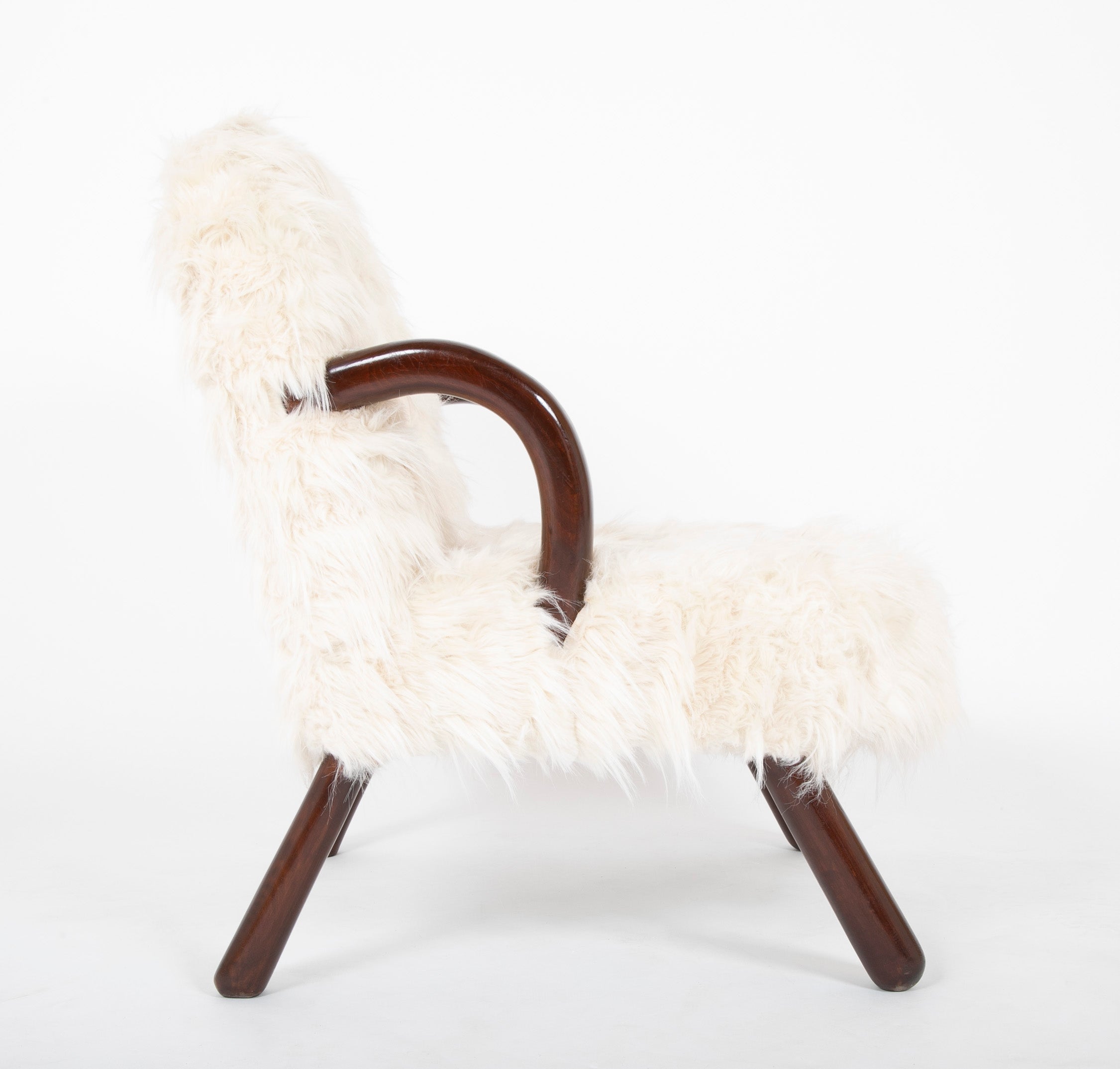 Pair of Faux Goat Hair Upholstered Armchairs in the Manner of Jean Royere