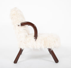 Pair of Faux Goat Hair Upholstered Armchairs in the Manner of Jean Royere