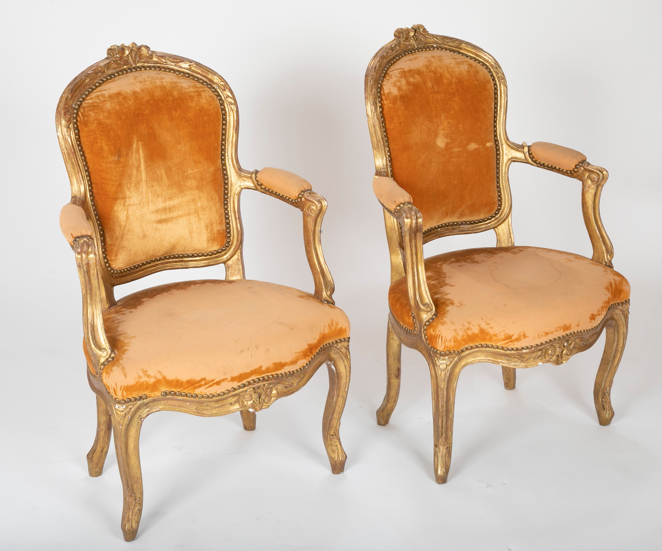 Pair of Louis XV Gilded Children's Fauteuil