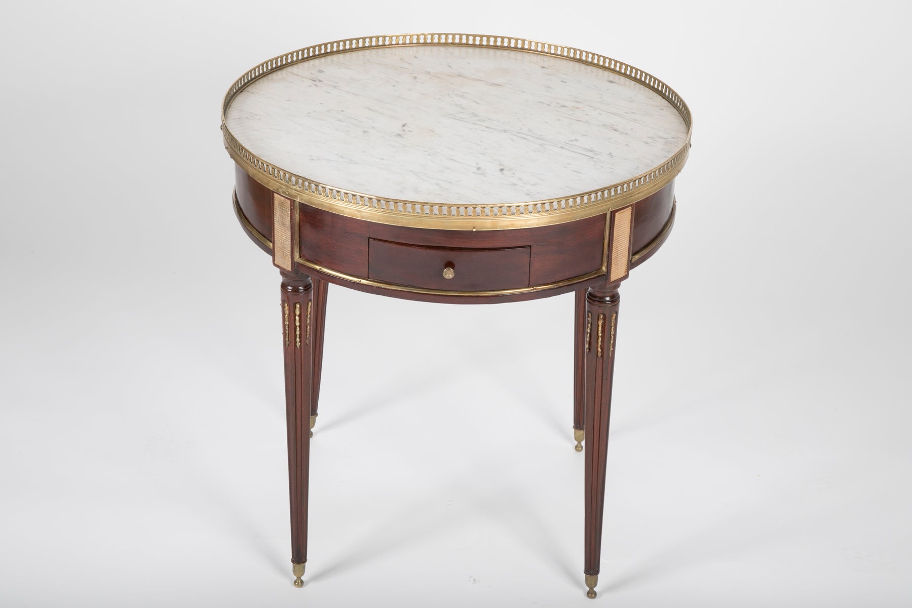 French Louis XVI Marble Top Bouillotte Table with Gallery