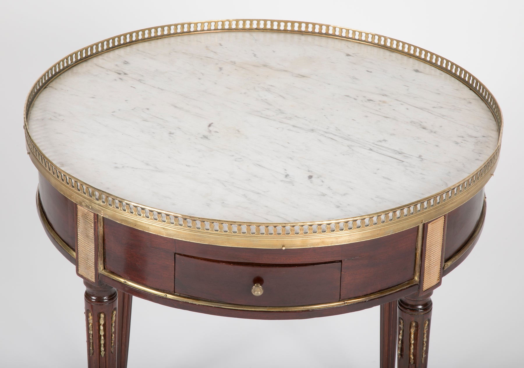 French Louis XVI Marble Top Bouillotte Table with Gallery