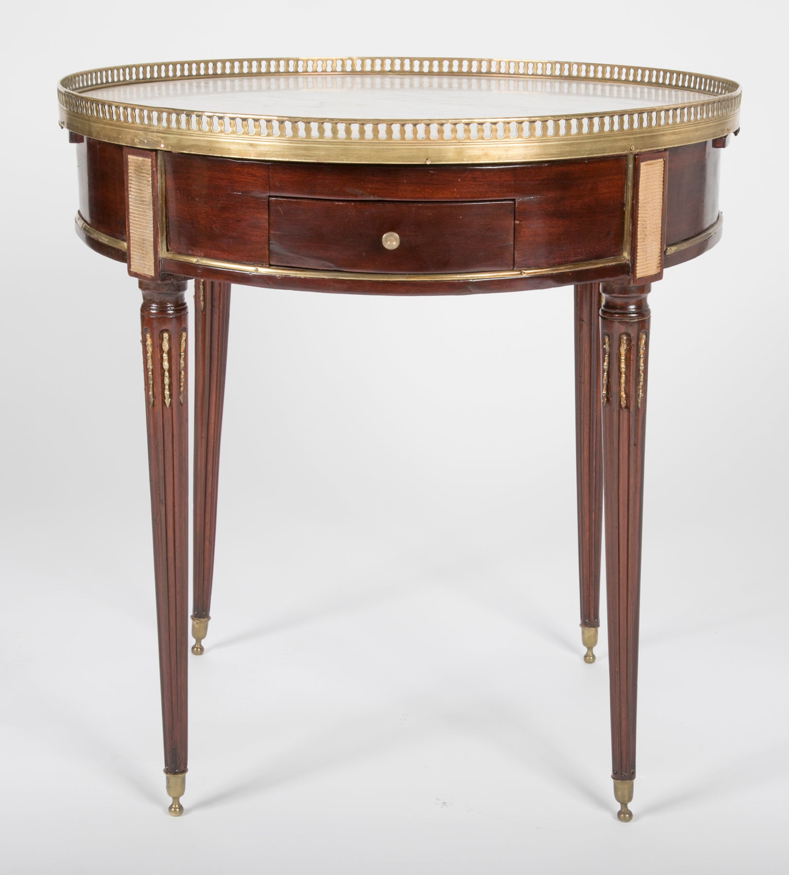 French Louis XVI Marble Top Bouillotte Table with Gallery