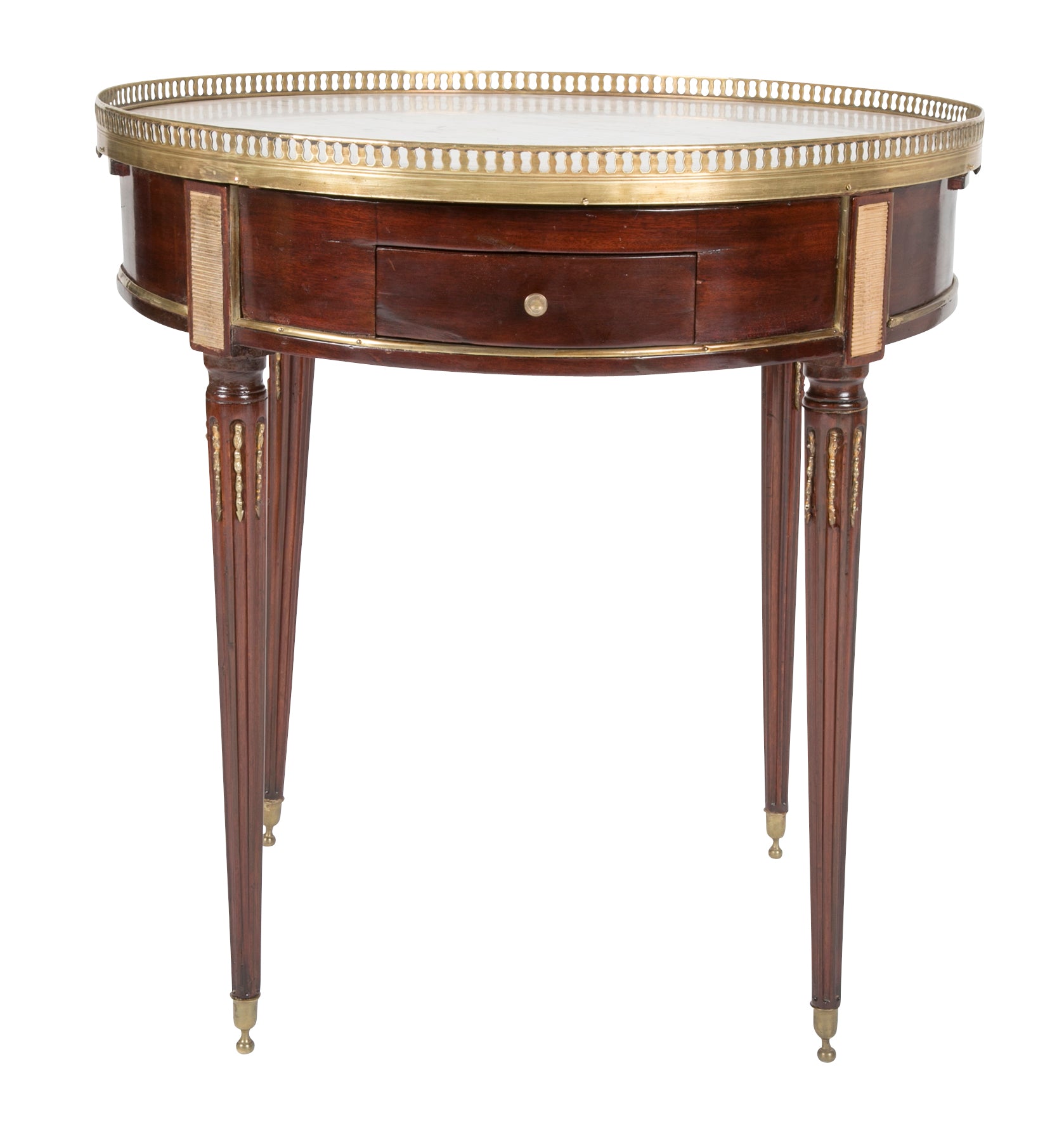 French Louis XVI Marble Top Bouillotte Table with Gallery