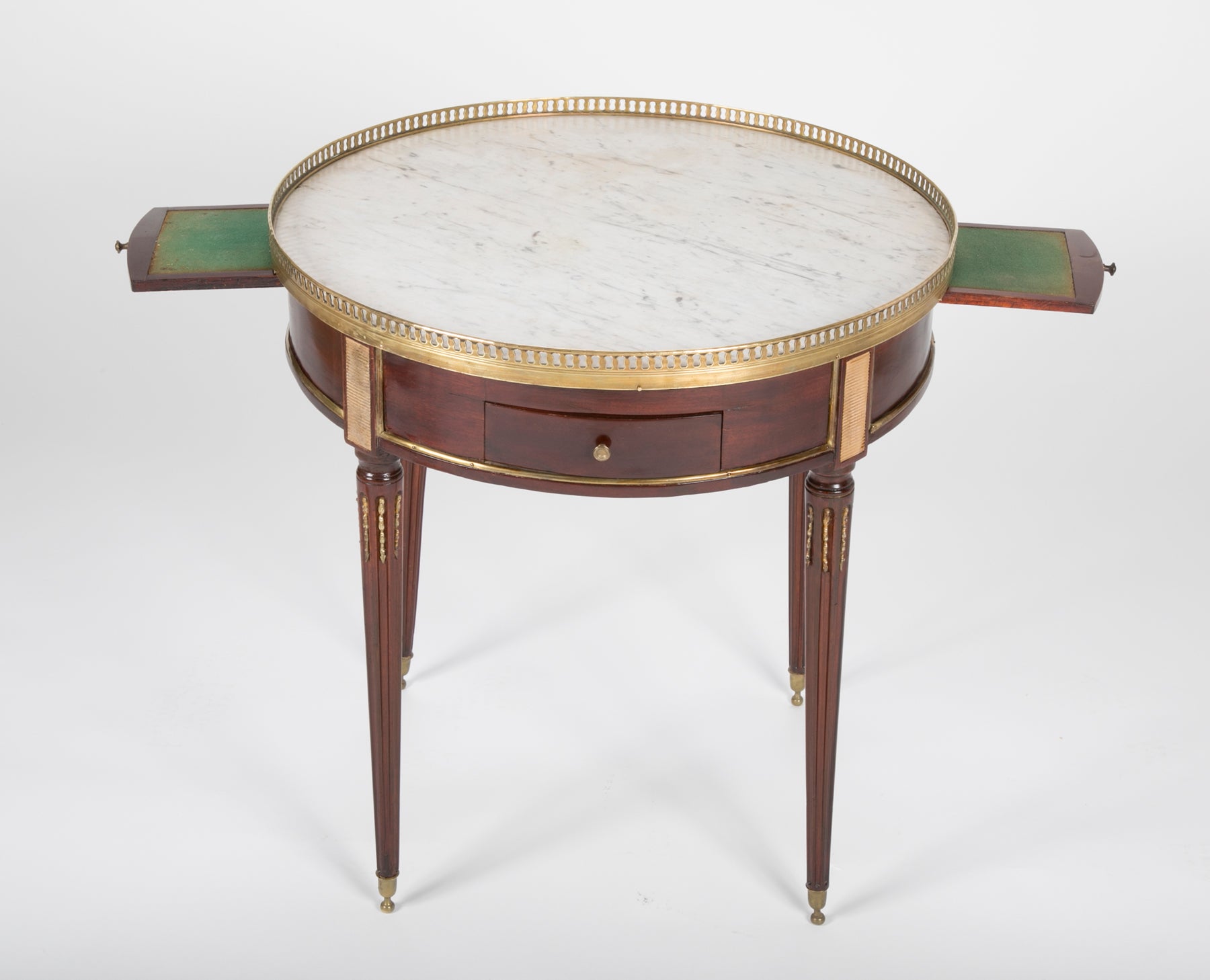 French Louis XVI Marble Top Bouillotte Table with Gallery