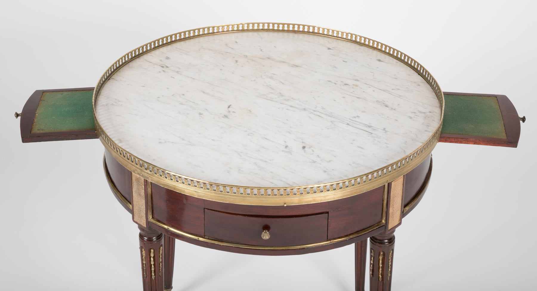 French Louis XVI Marble Top Bouillotte Table with Gallery