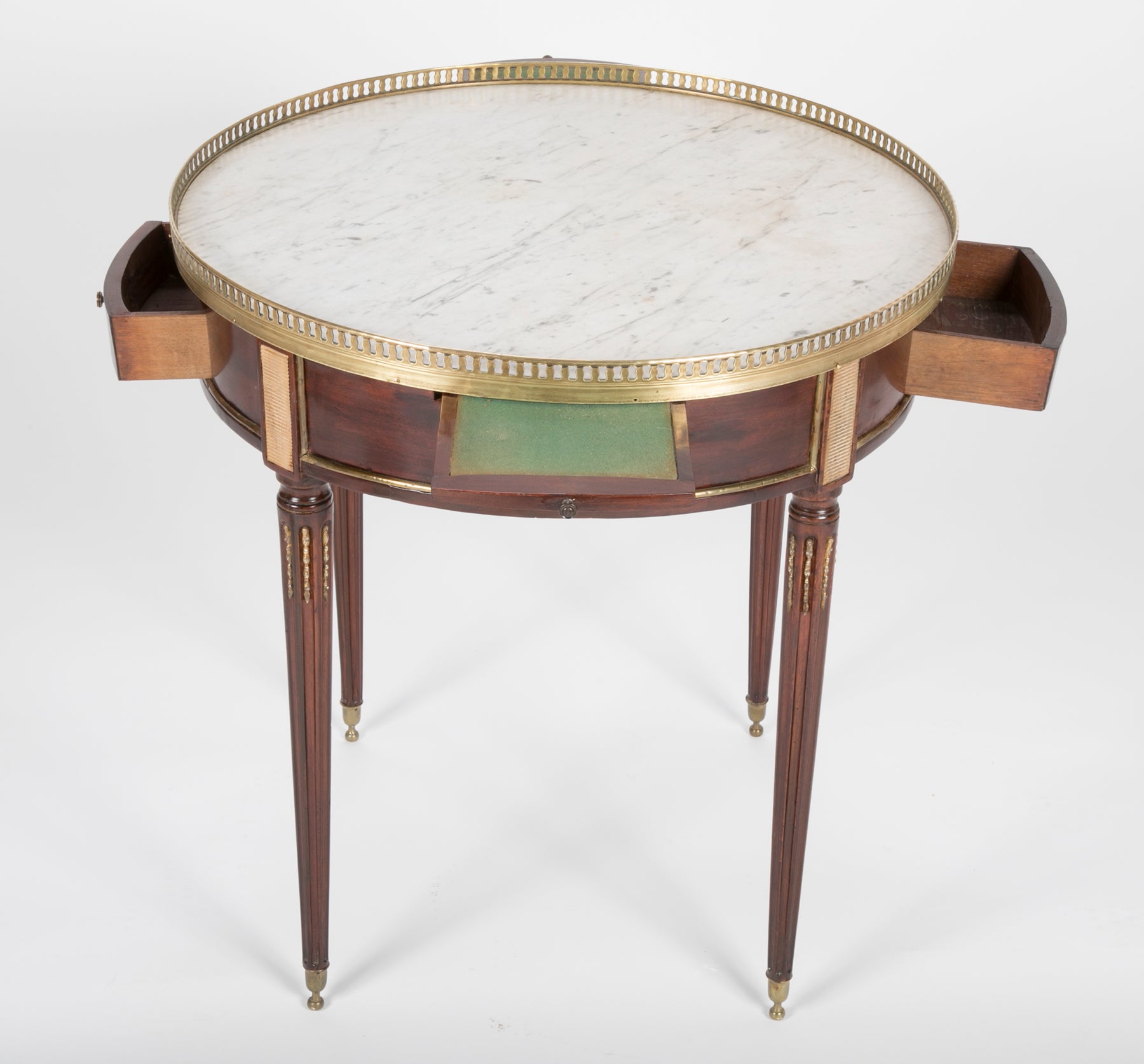 French Louis XVI Marble Top Bouillotte Table with Gallery