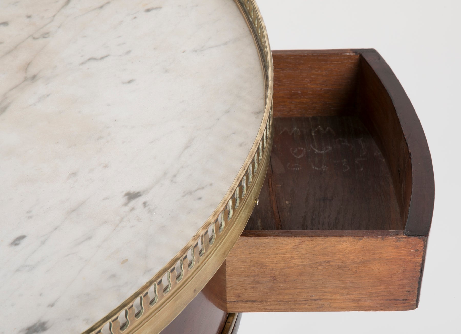 French Louis XVI Marble Top Bouillotte Table with Gallery