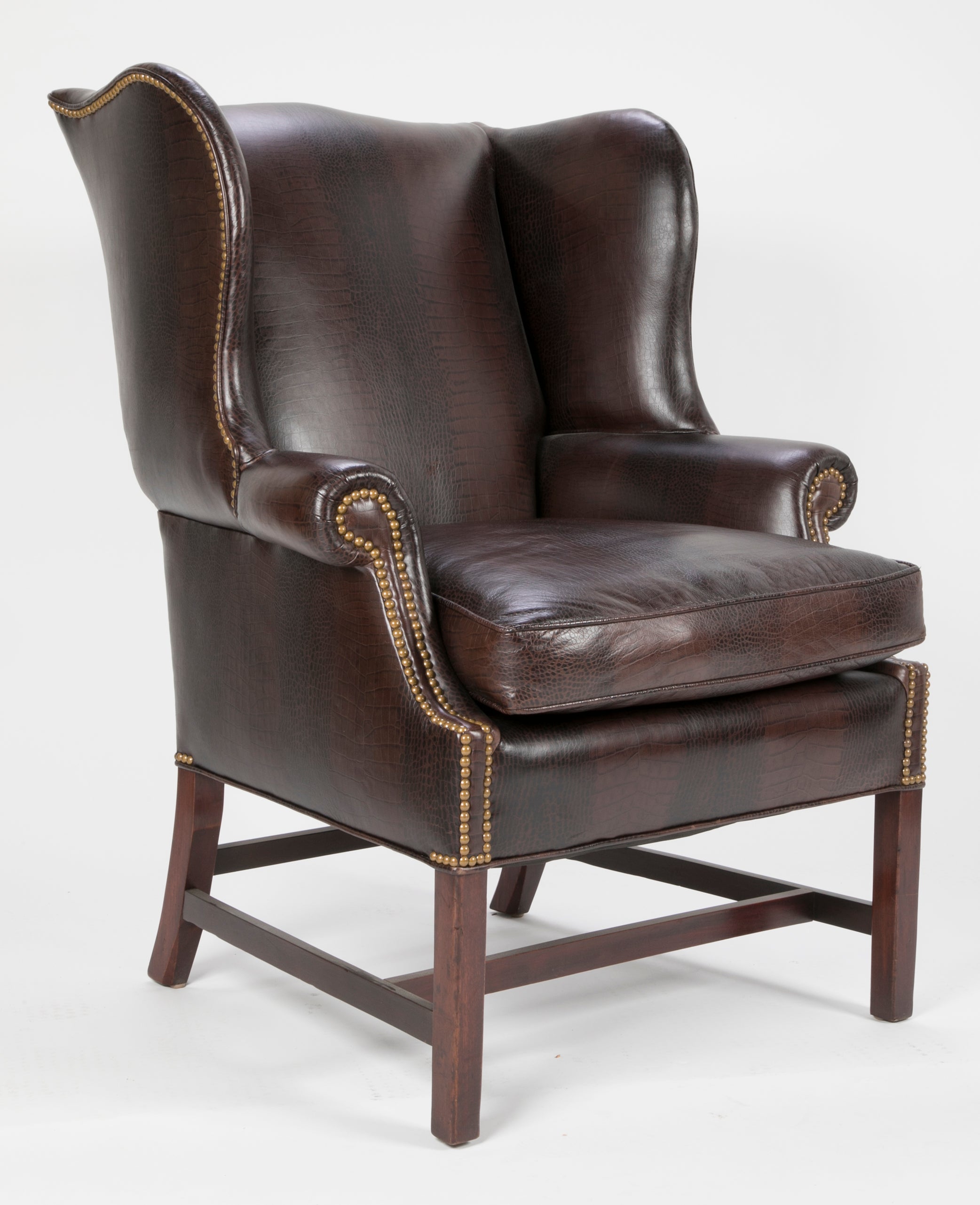 George III Mahogany Wing Chair with Leather Upholstery