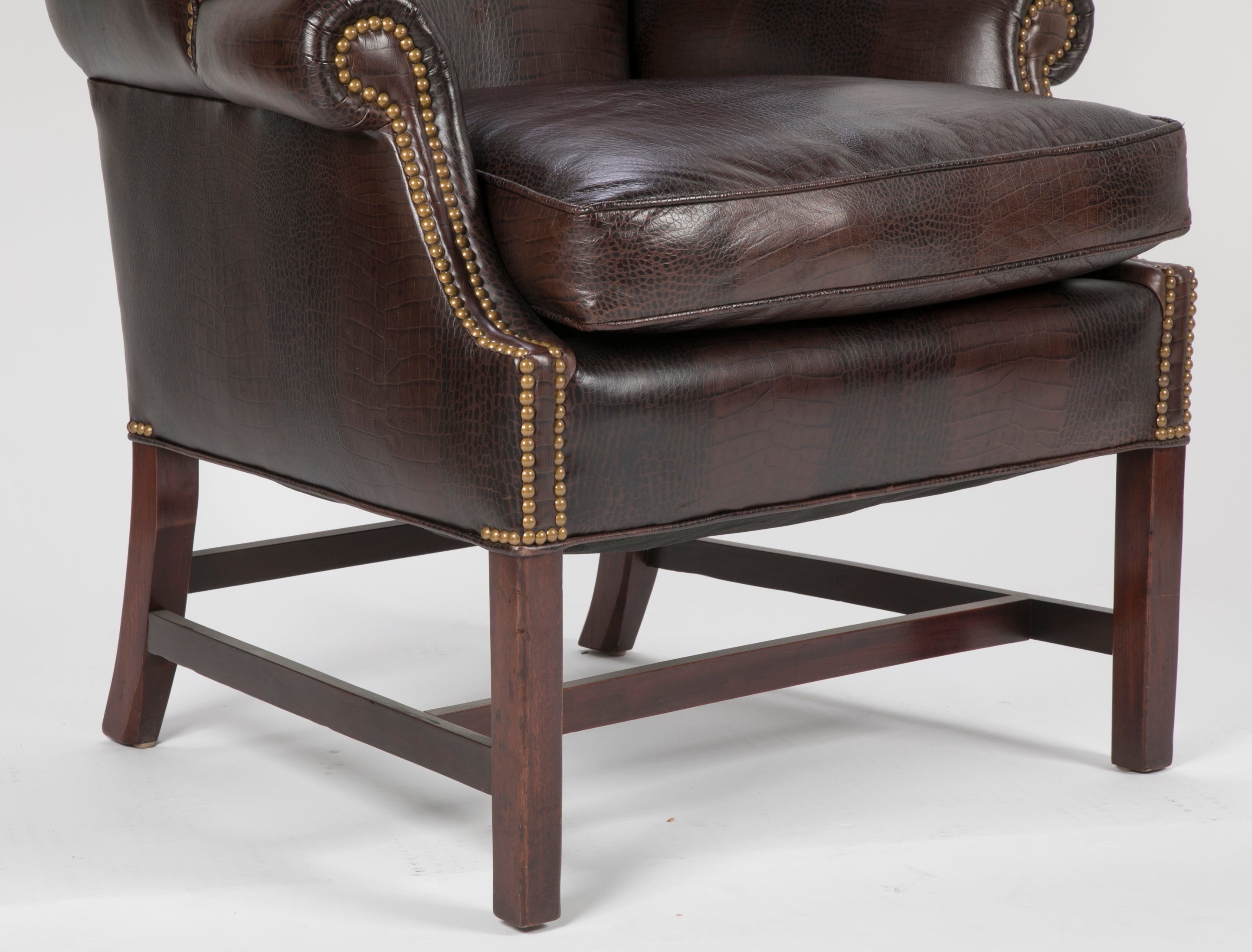 George III Mahogany Wing Chair with Leather Upholstery