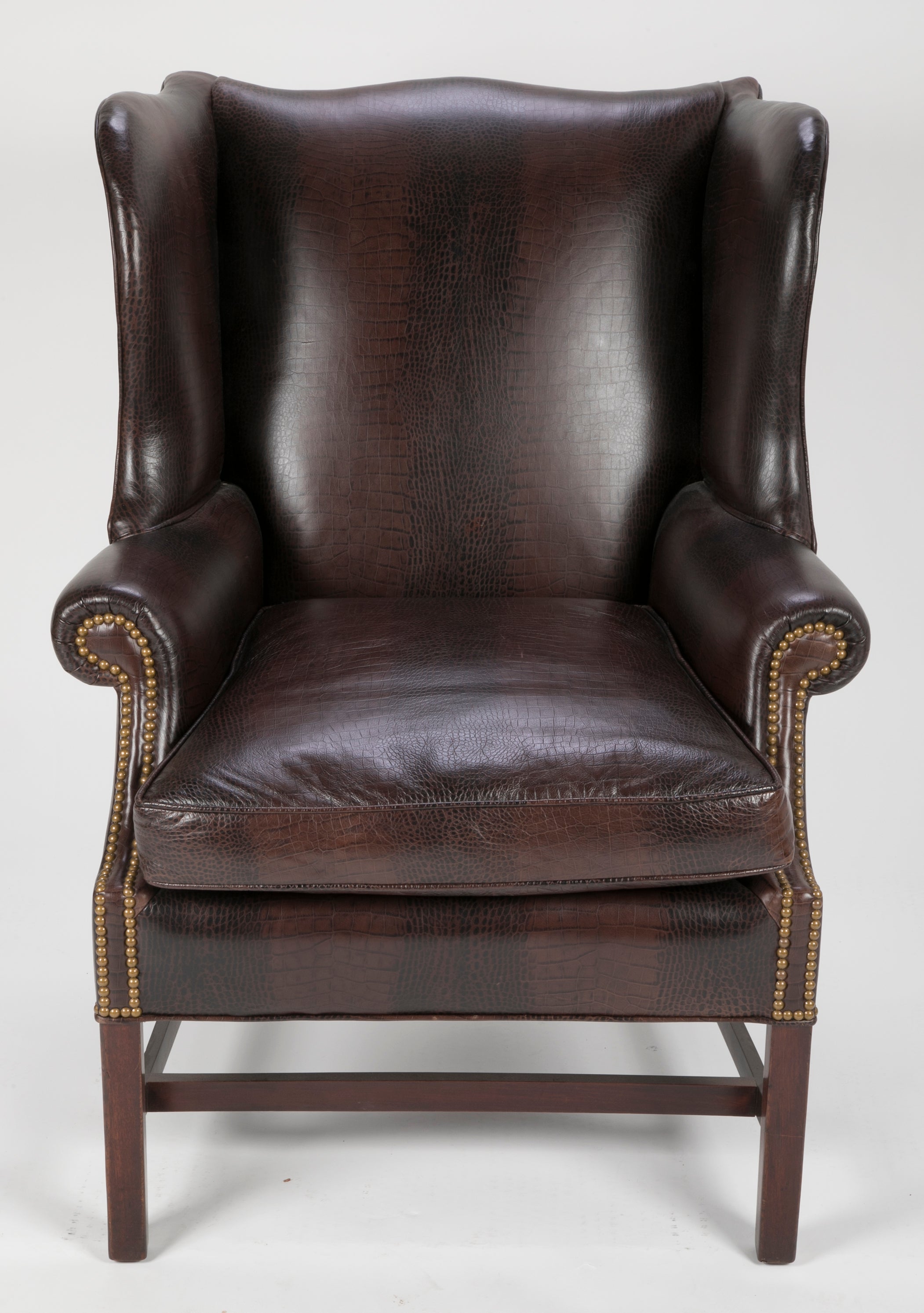 George III Mahogany Wing Chair with Leather Upholstery