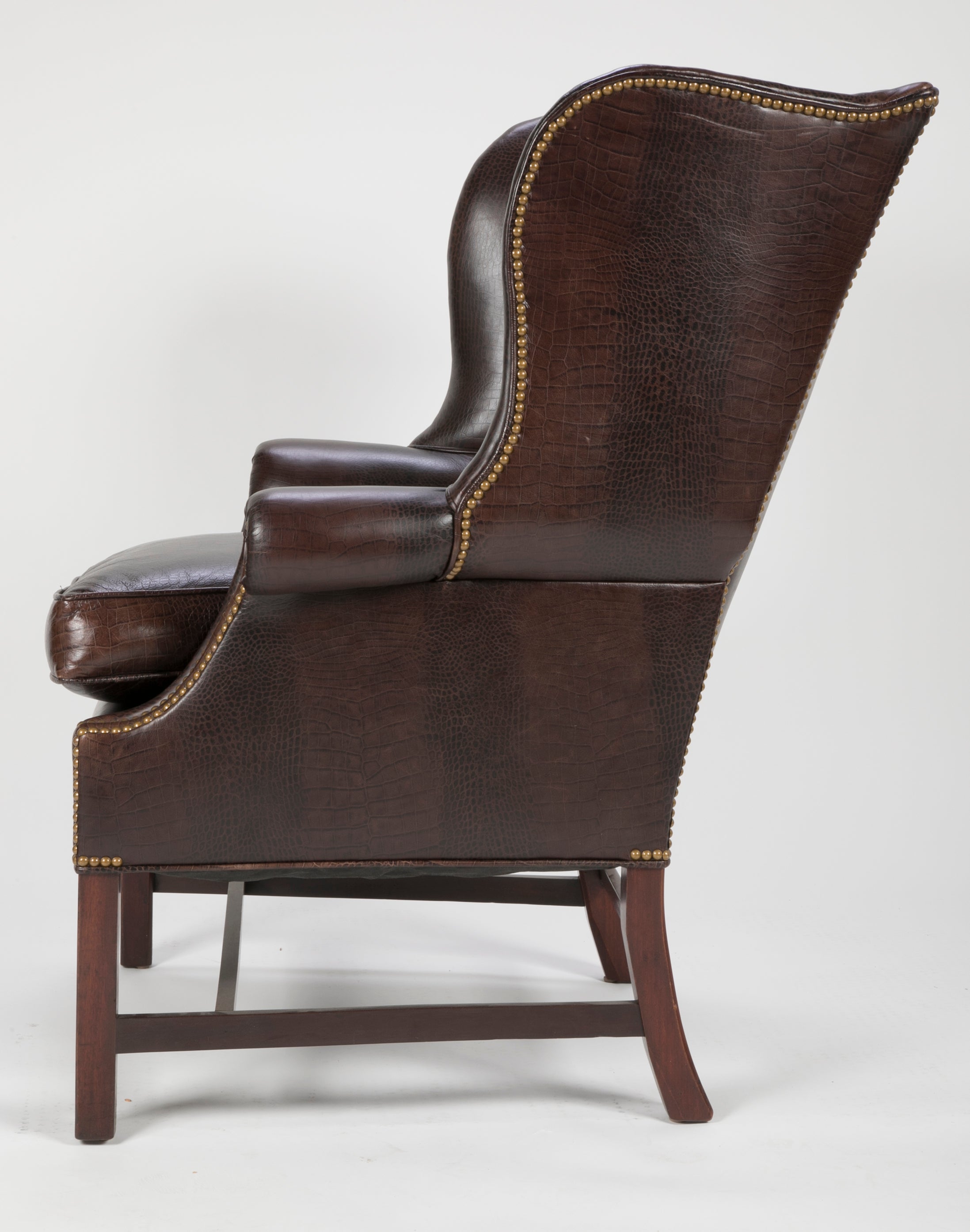 George III Mahogany Wing Chair with Leather Upholstery