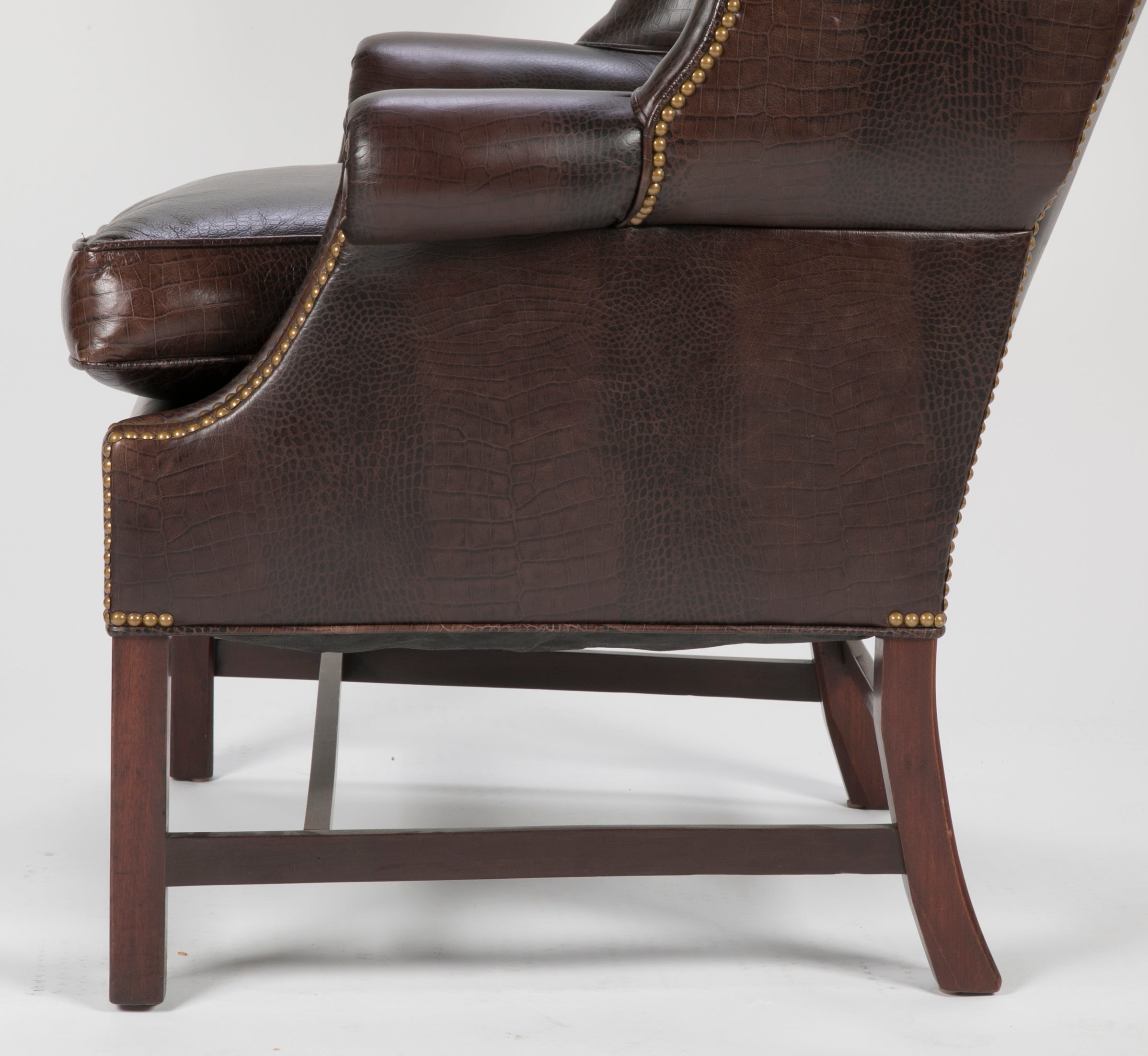 George III Mahogany Wing Chair with Leather Upholstery