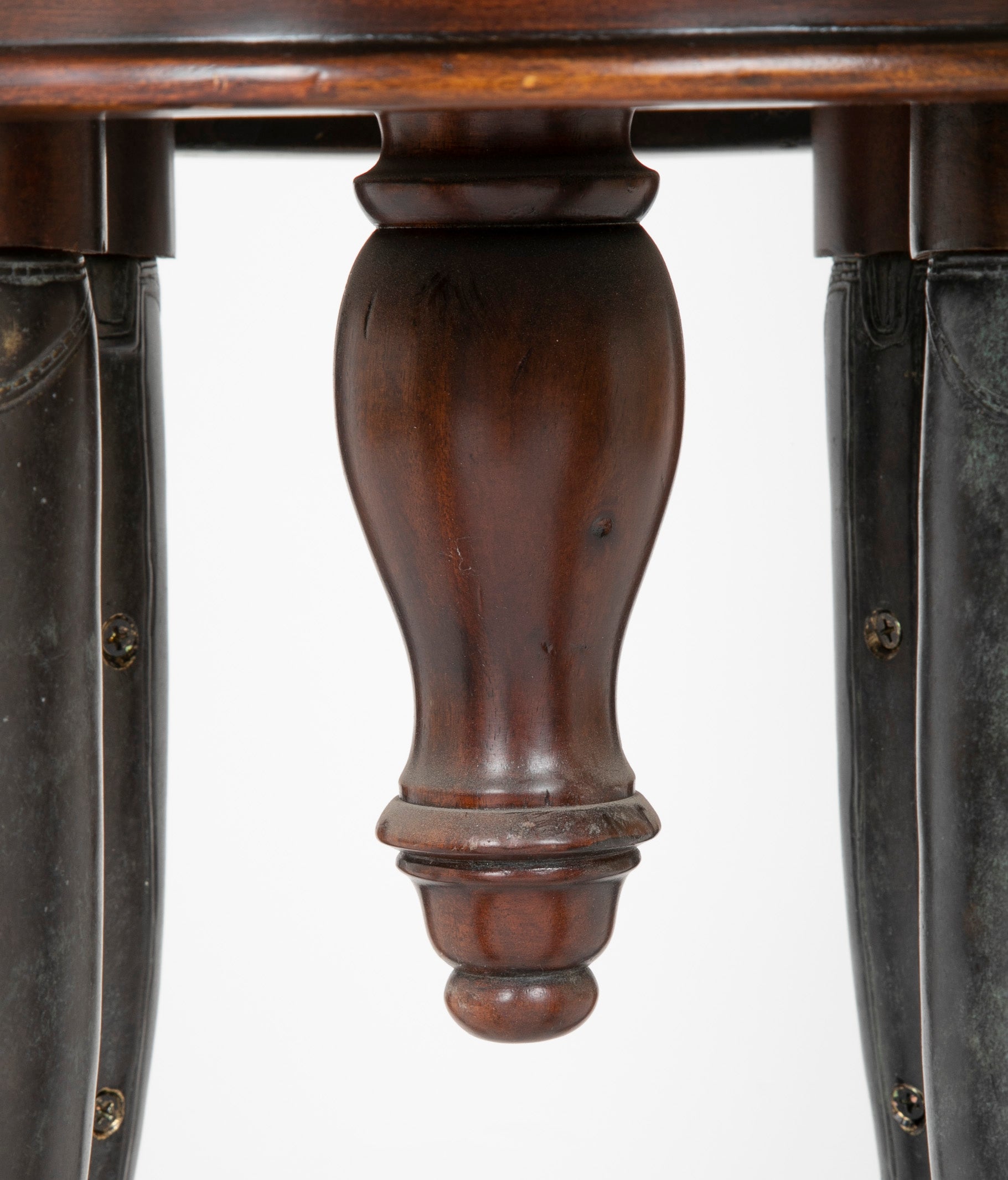 Bronze Four Legged Adjustable Revolving Stool with Leather Upholstered Seat