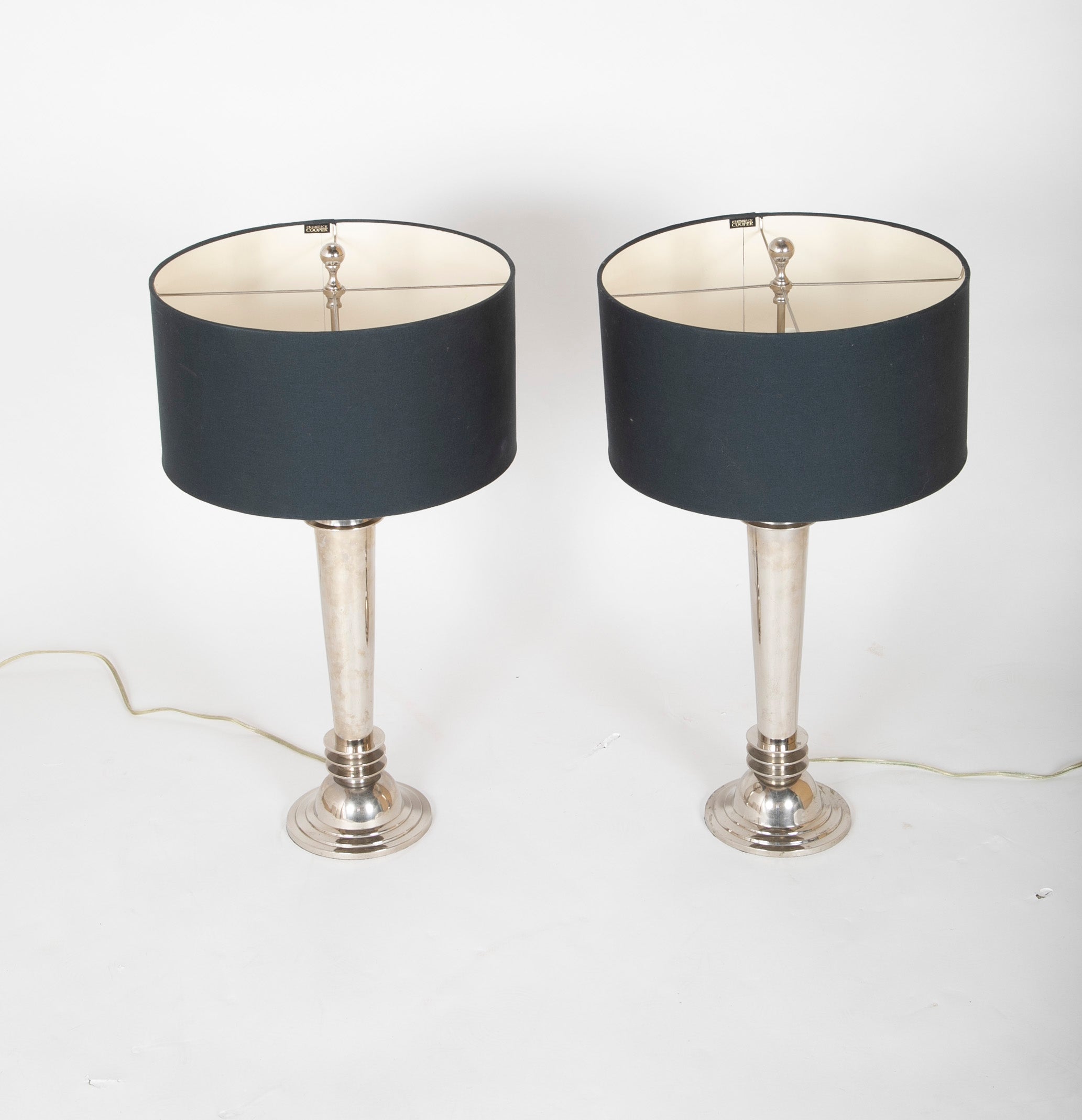 Pair of Frederick Cooper Chrome "Atomic" Lamps with Original Shades