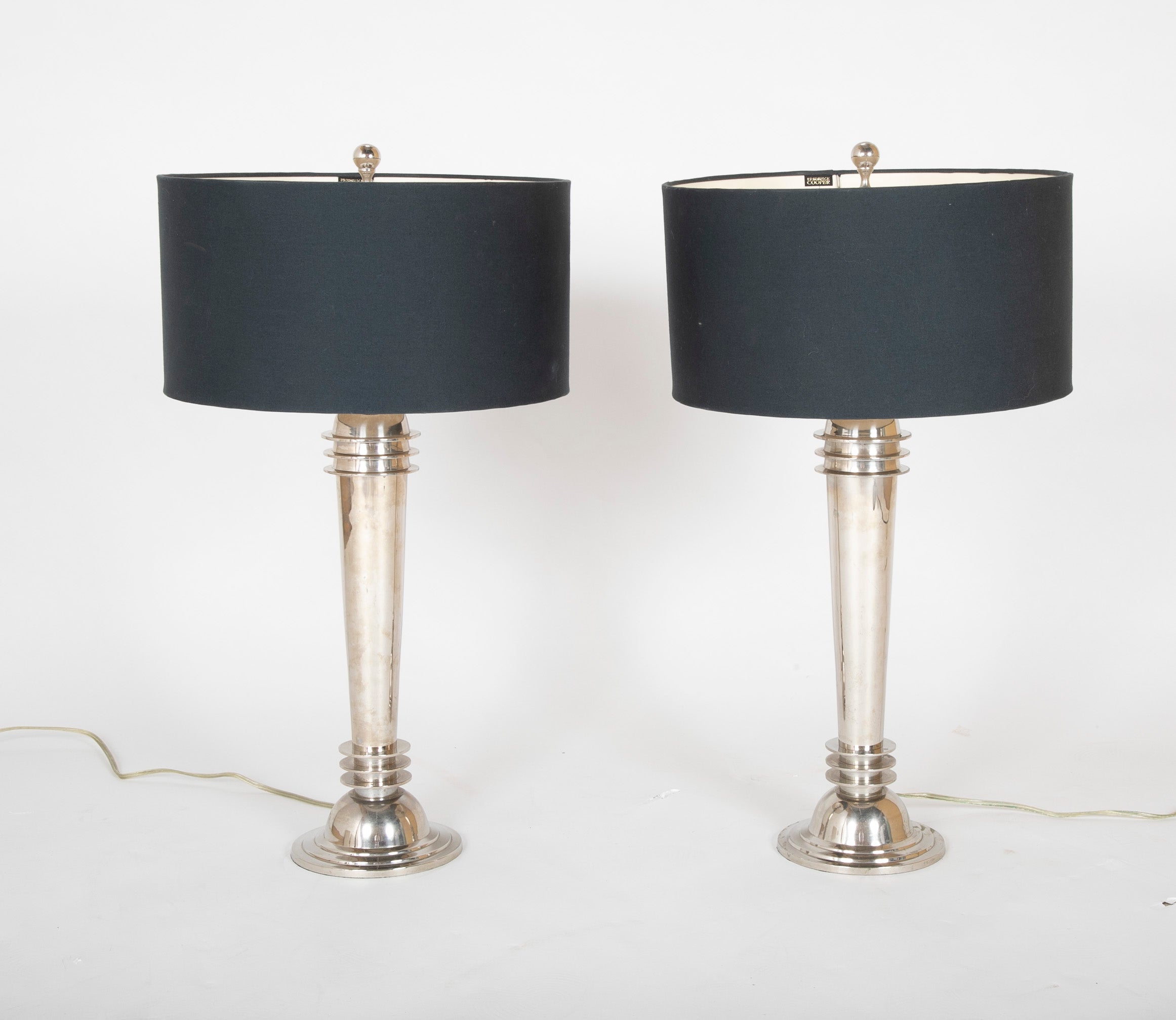 Pair of Frederick Cooper Chrome "Atomic" Lamps with Original Shades