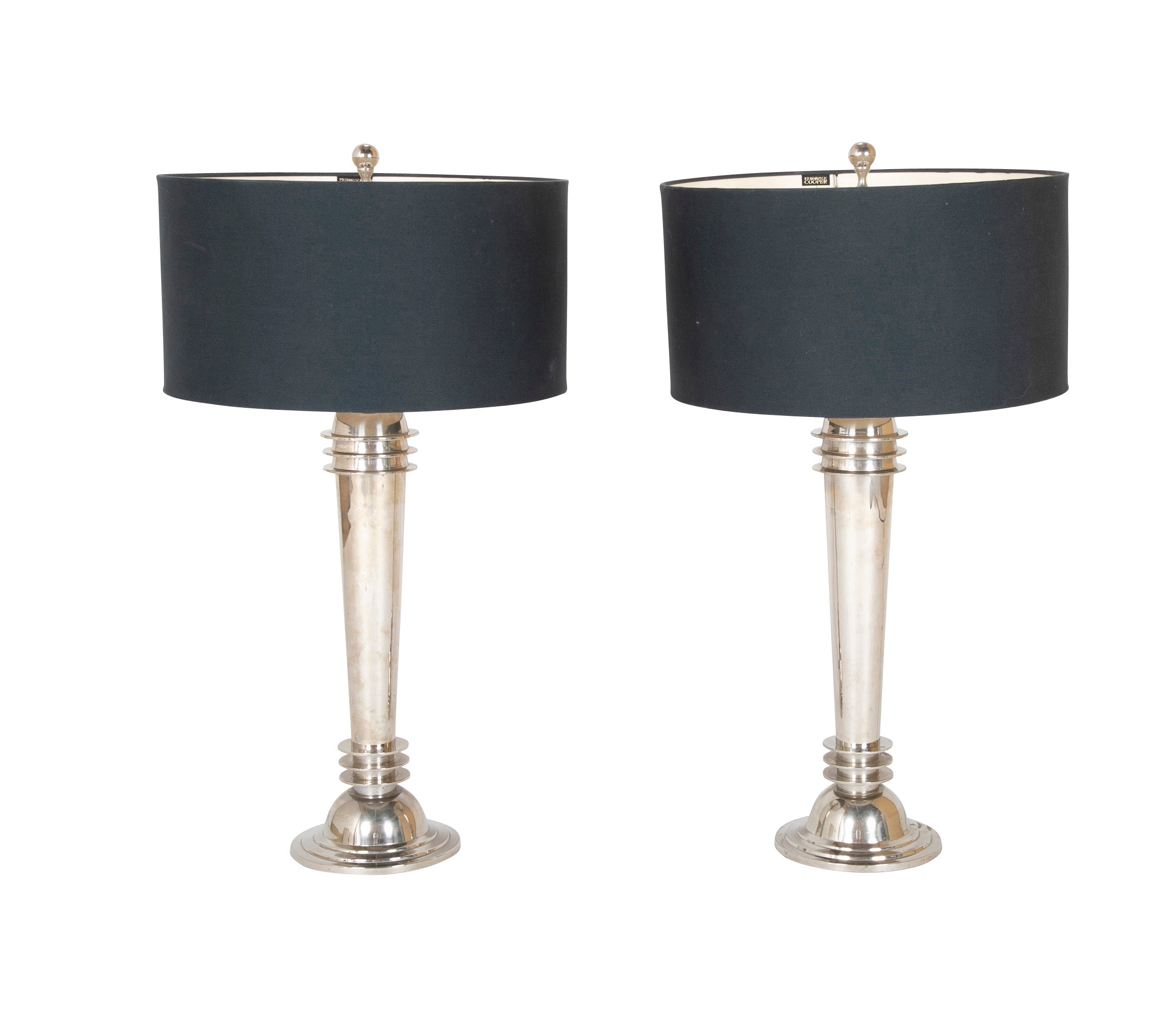 Pair of Frederick Cooper Chrome "Atomic" Lamps with Original Shades