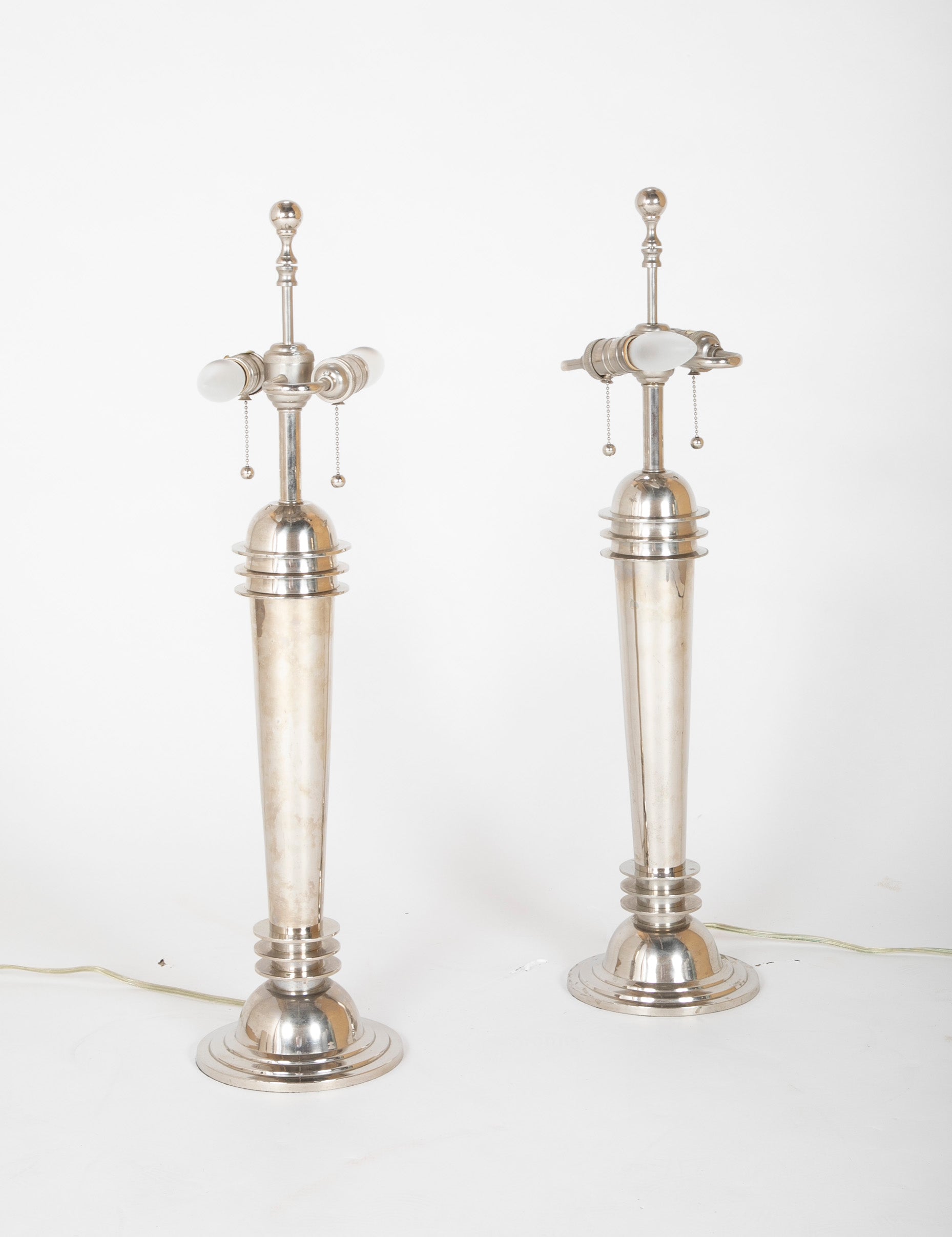 Pair of Frederick Cooper Chrome "Atomic" Lamps with Original Shades