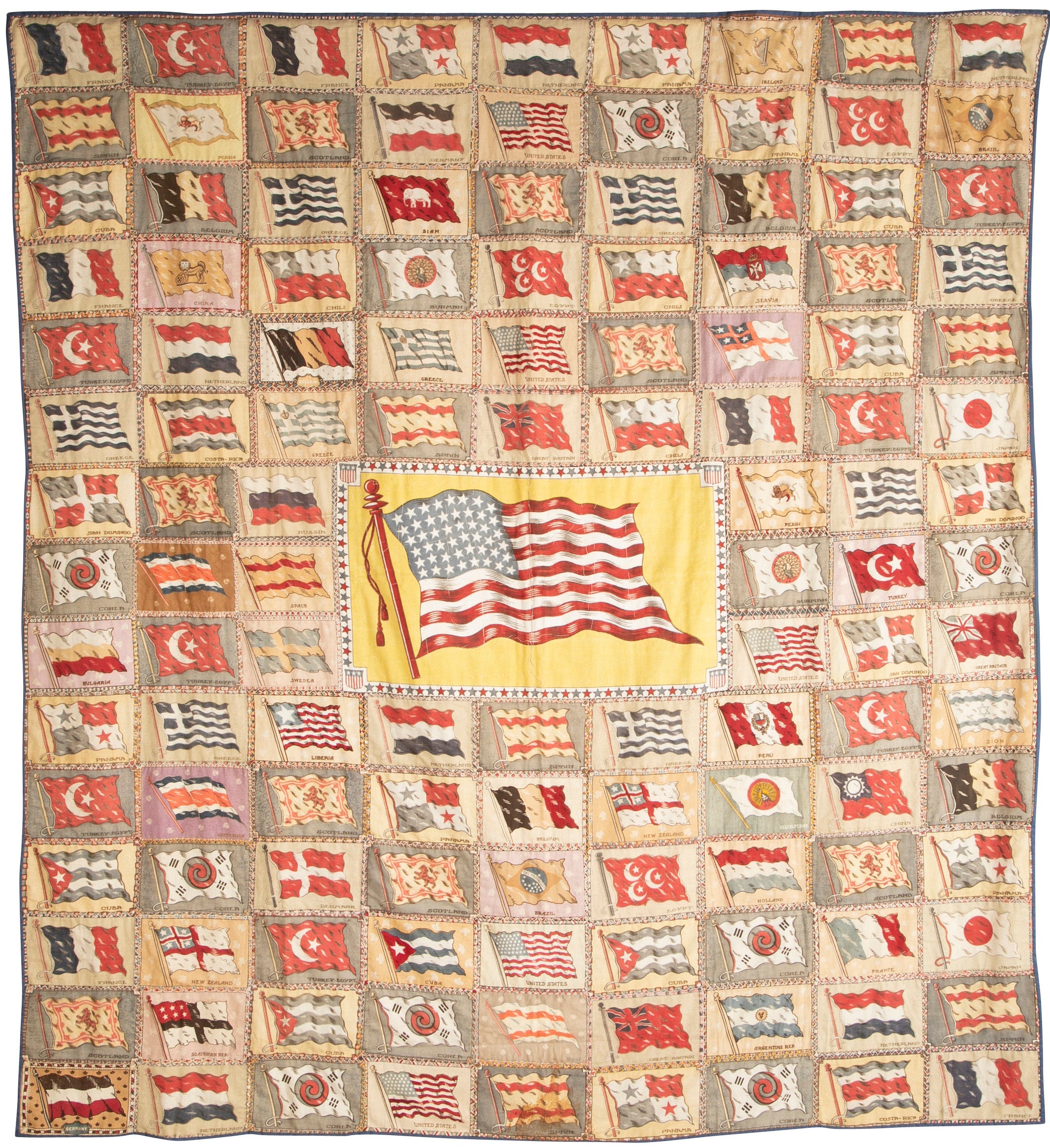 Wall Hanging Composed of Painted "silk" Flags