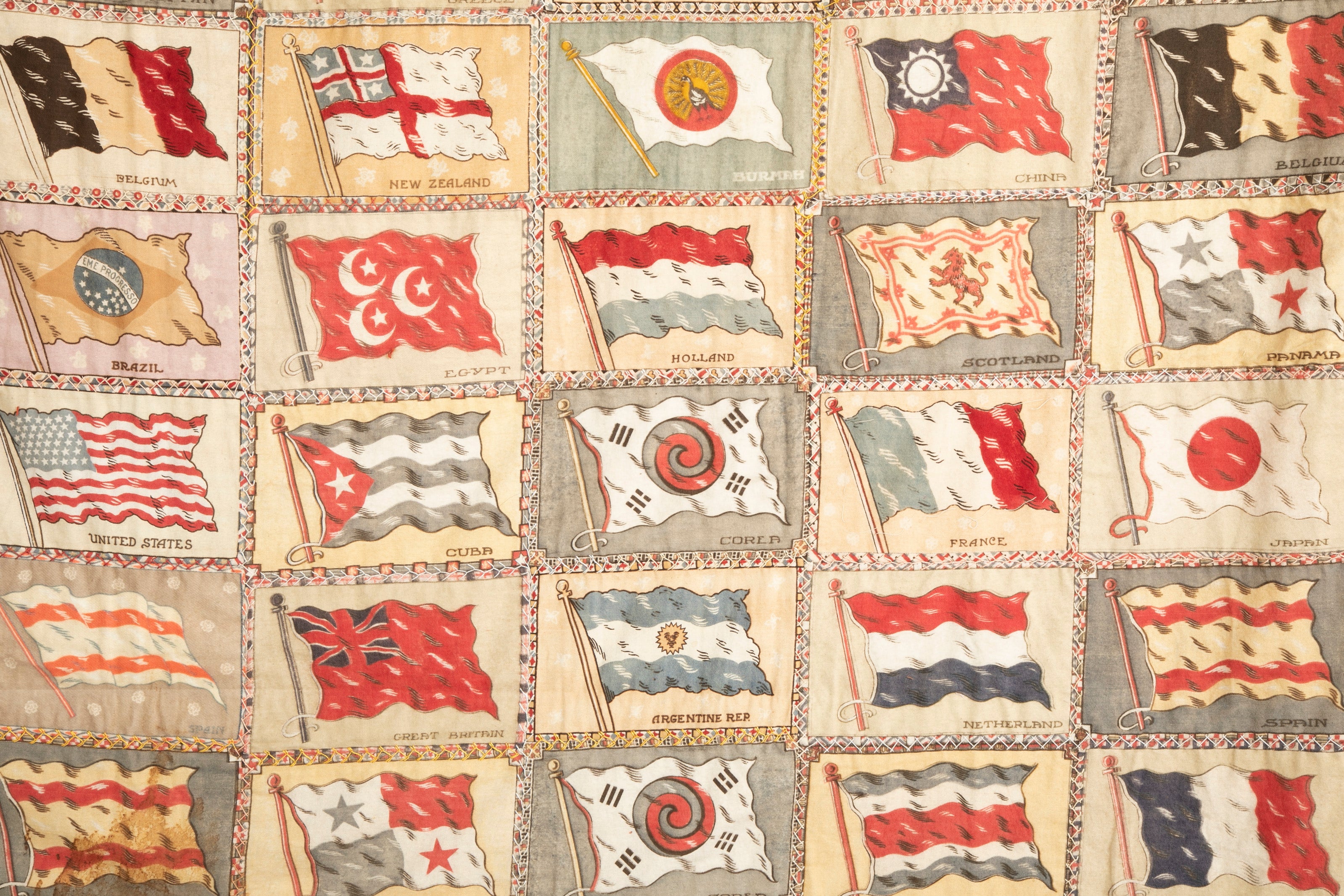 Wall Hanging Composed of Painted "silk" Flags