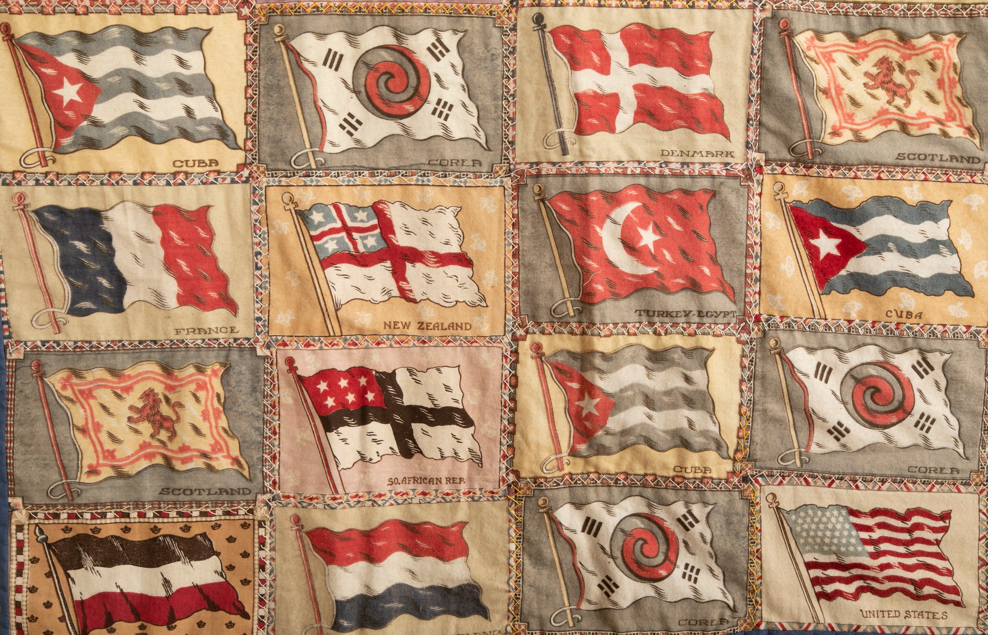 Wall Hanging Composed of Painted "silk" Flags