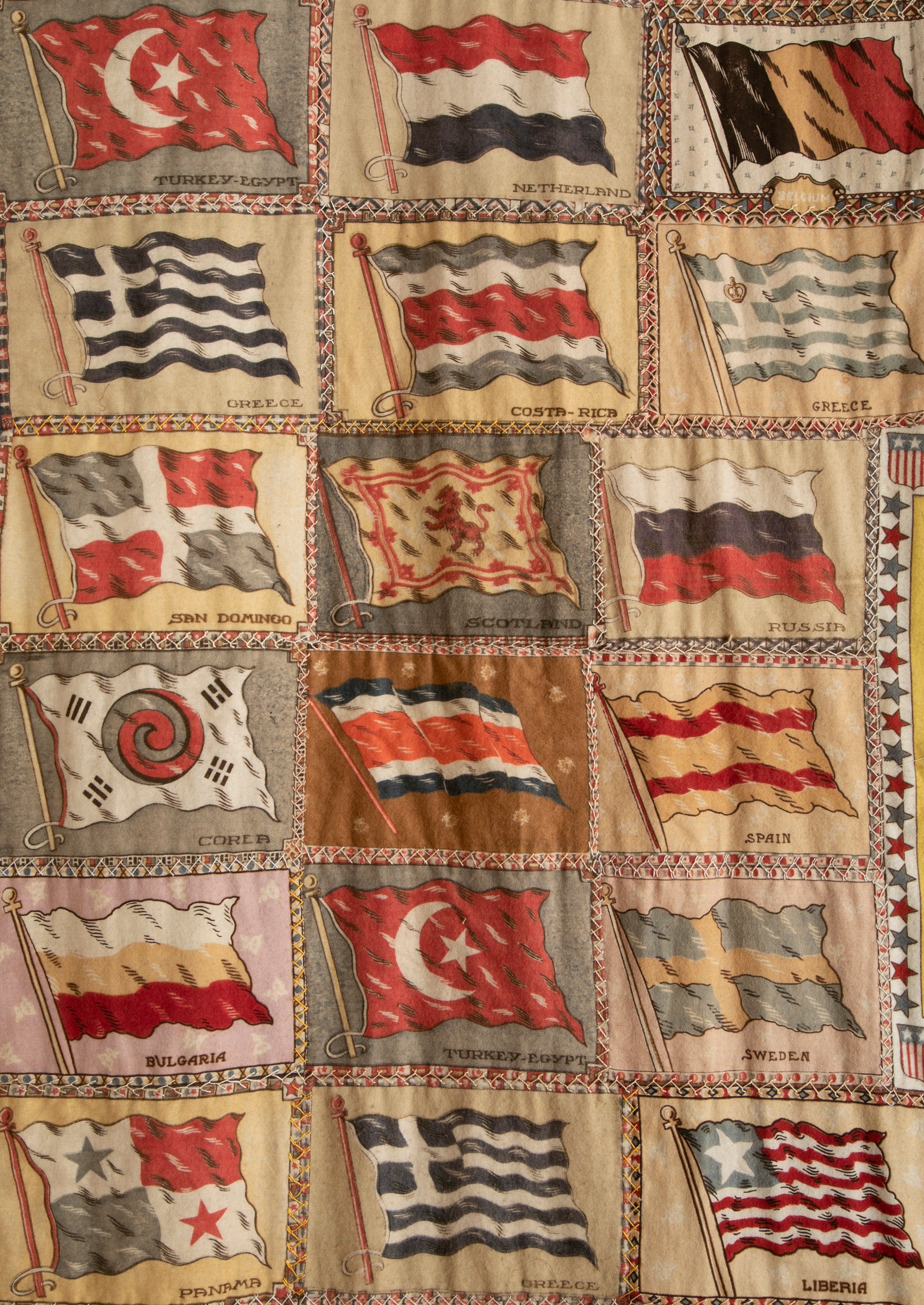 Wall Hanging Composed of Painted "silk" Flags