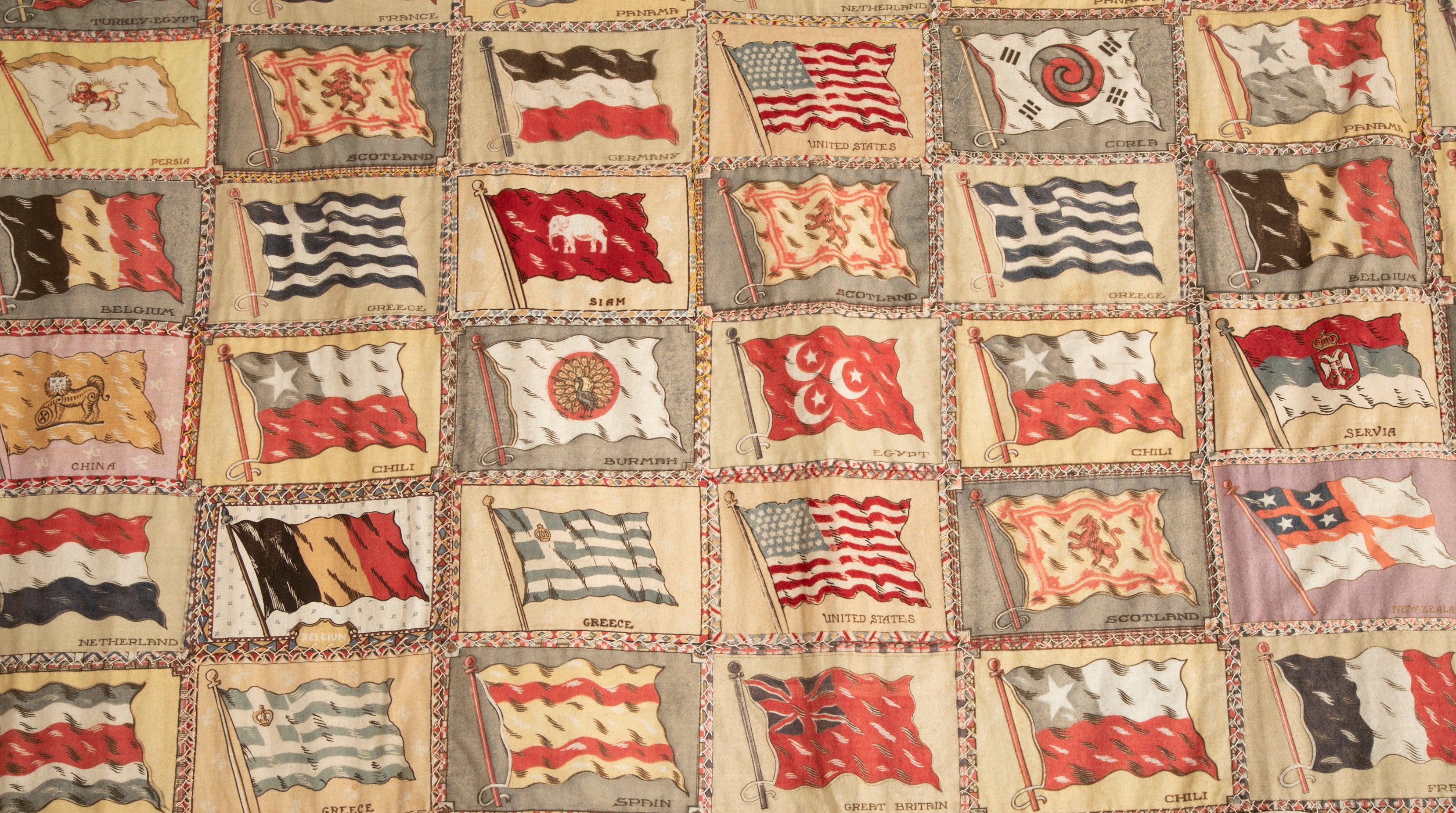 Wall Hanging Composed of Painted "silk" Flags