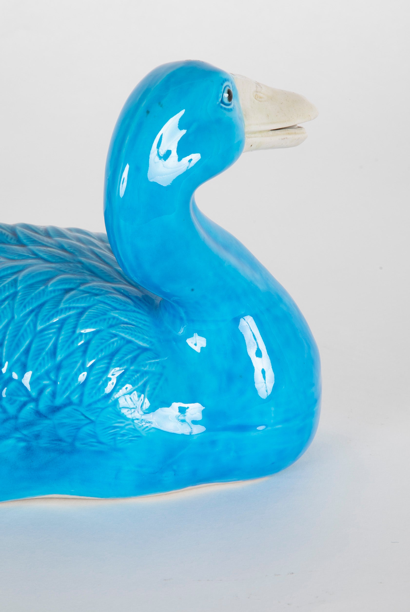 A Pair of Chinese Blue Glazed Porcelain Ducks