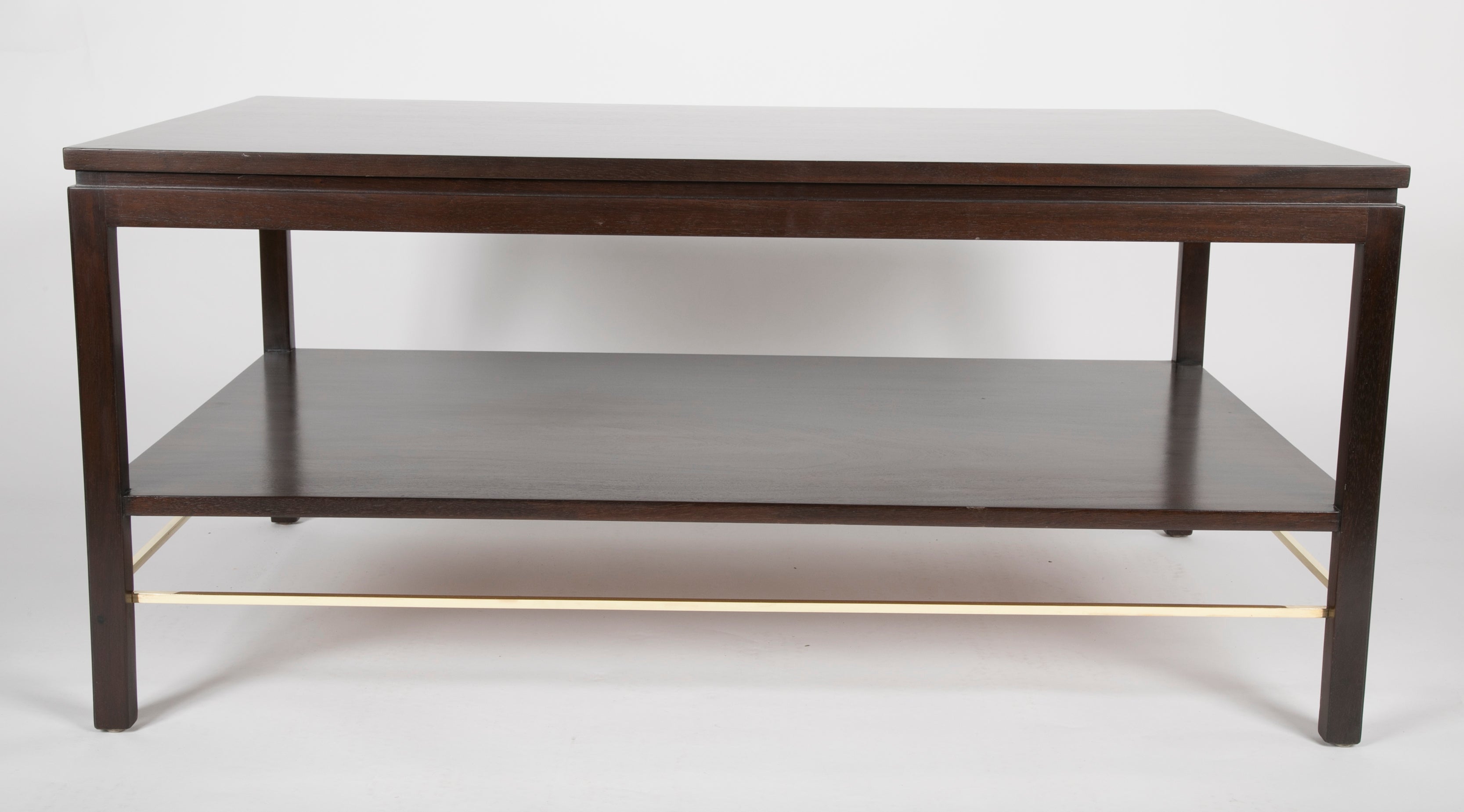 A Custom Edward Wormley for Dunbar Mahogany Library Table with Brass Stretcher