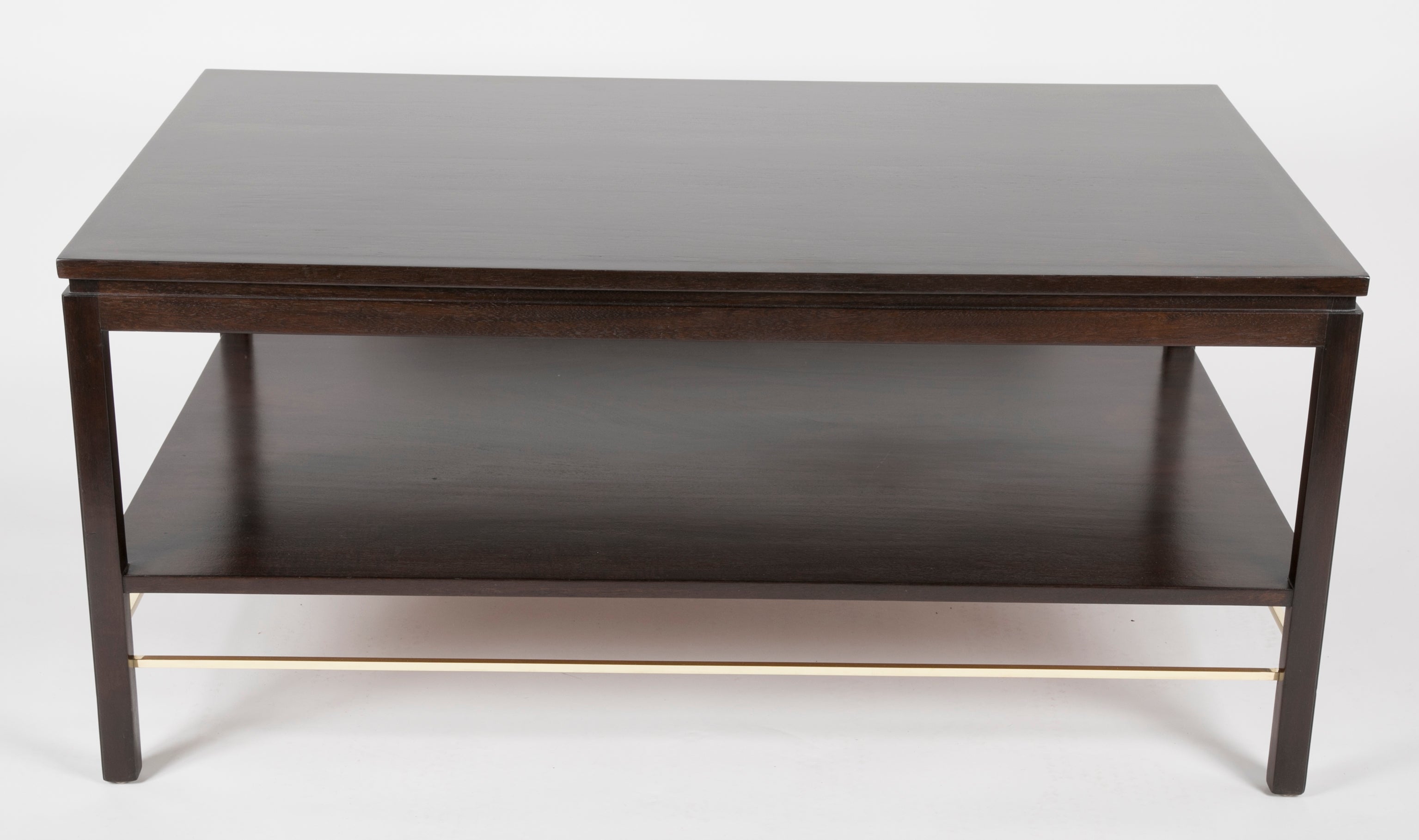 A Custom Edward Wormley for Dunbar Mahogany Library Table with Brass Stretcher