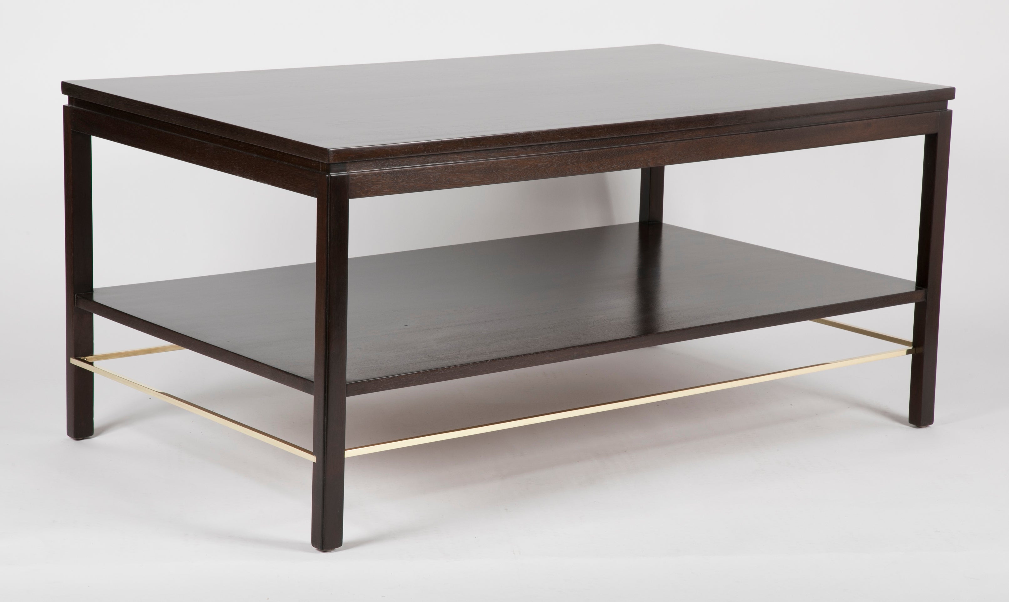 A Custom Edward Wormley for Dunbar Mahogany Library Table with Brass Stretcher