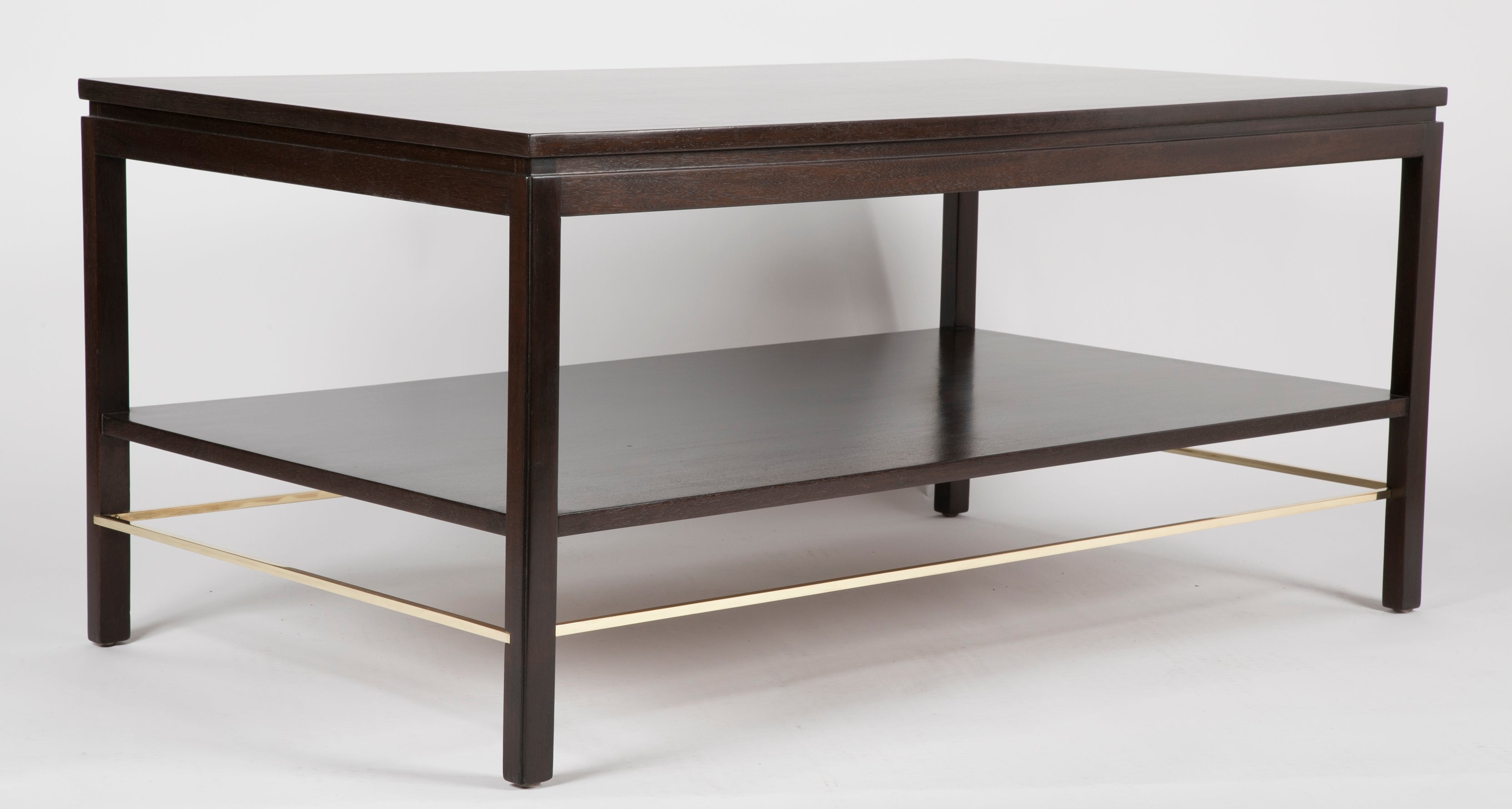 A Custom Edward Wormley for Dunbar Mahogany Library Table with Brass Stretcher