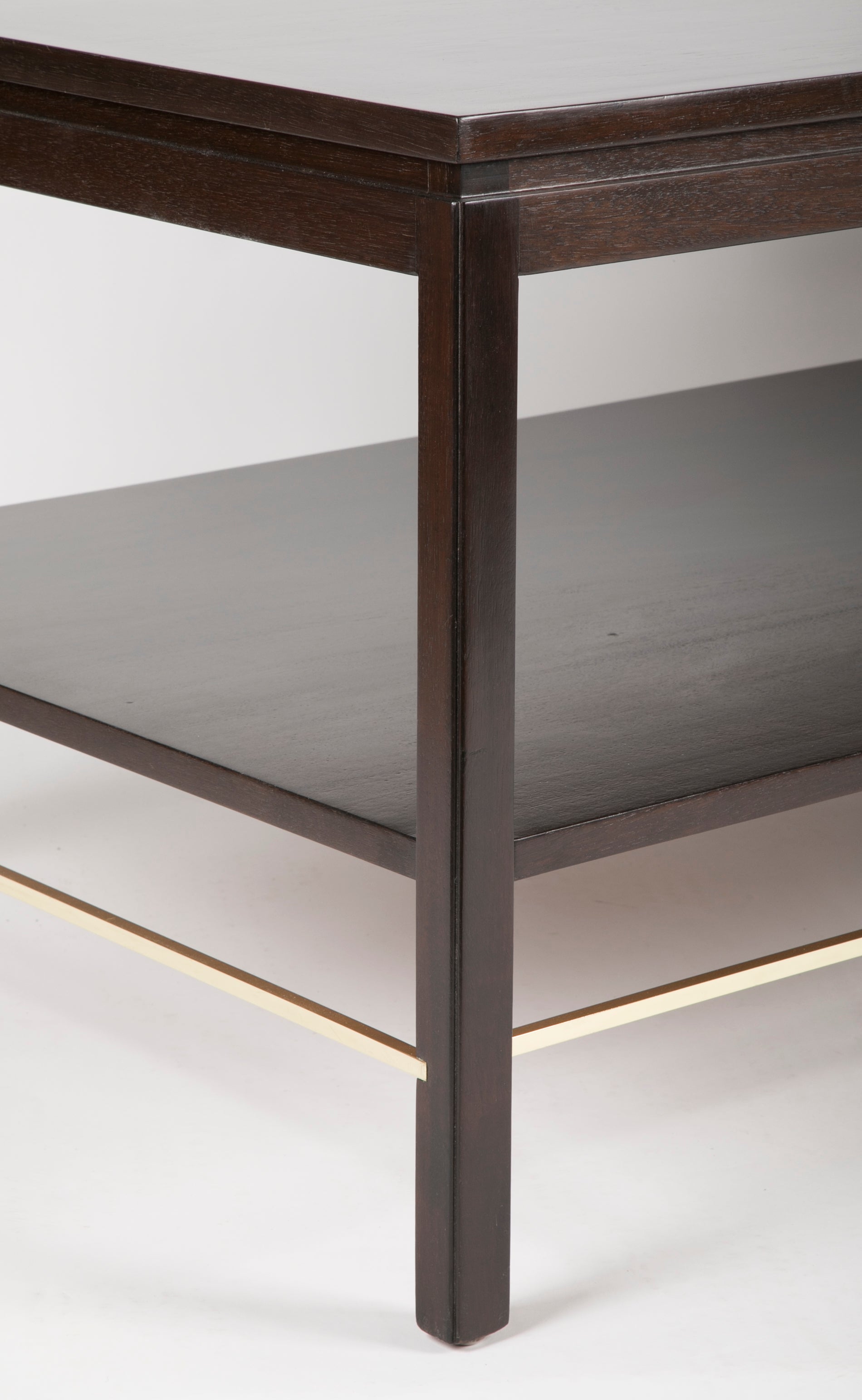 A Custom Edward Wormley for Dunbar Mahogany Library Table with Brass Stretcher
