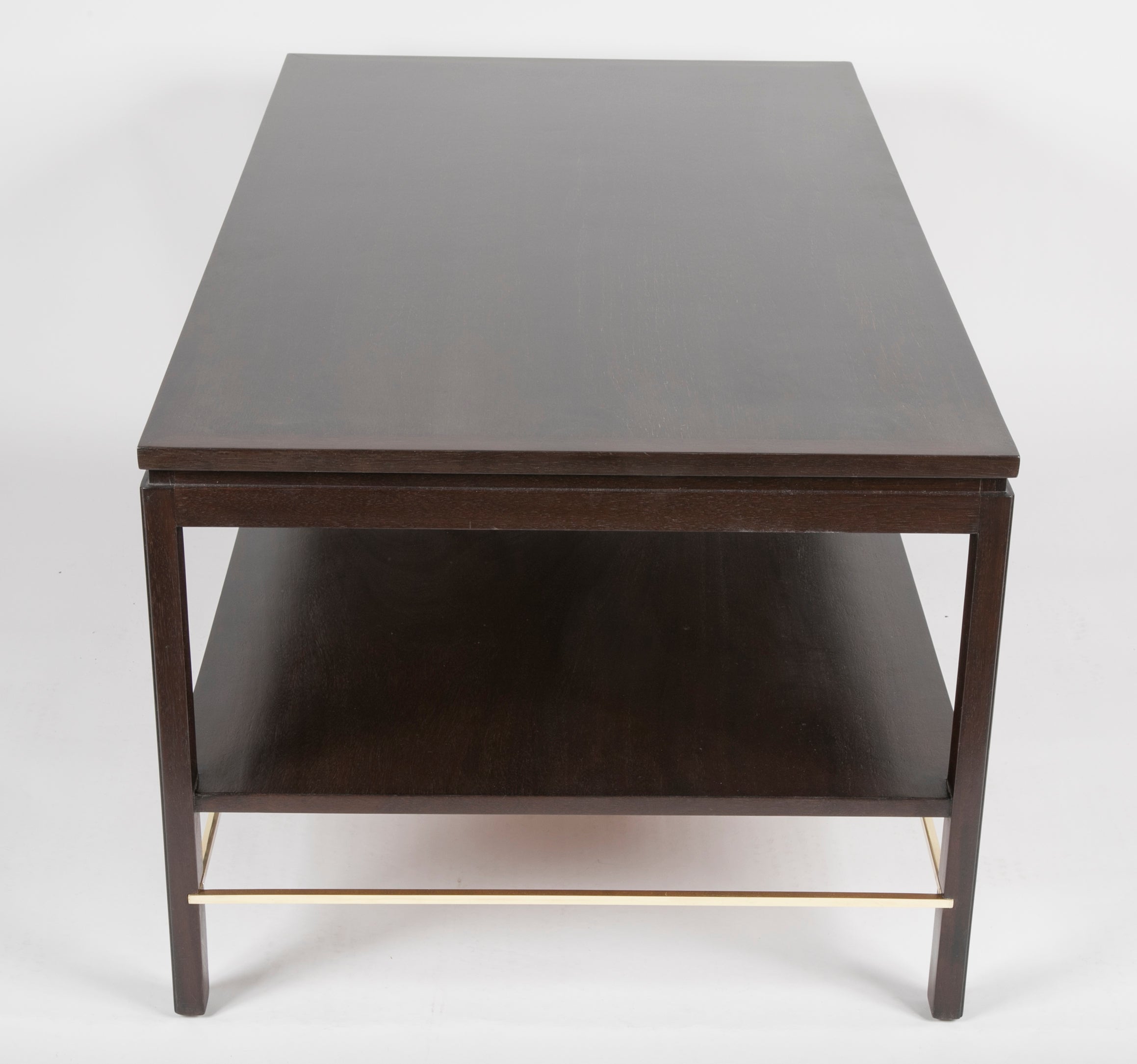 A Custom Edward Wormley for Dunbar Mahogany Library Table with Brass Stretcher