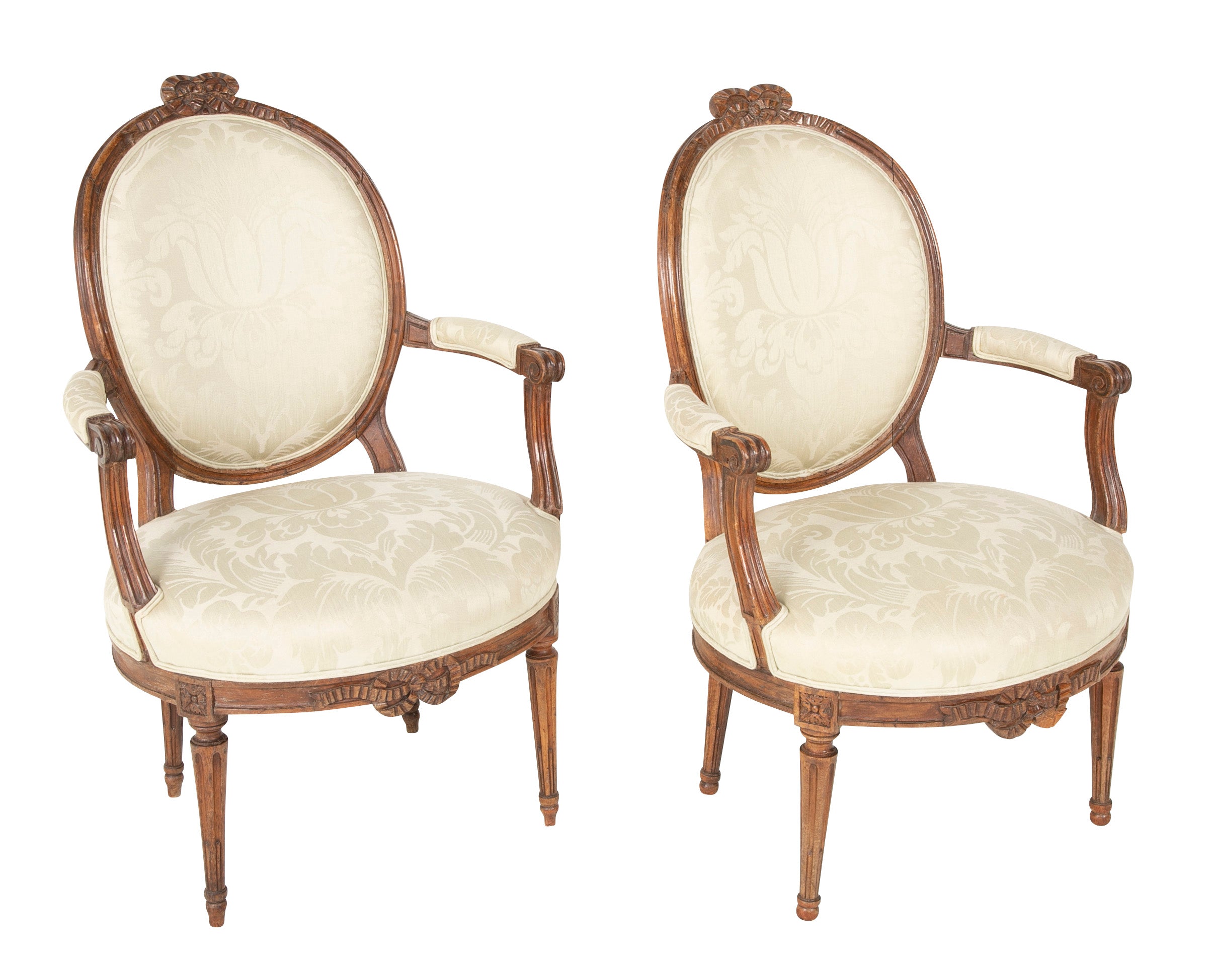 Pair of Louis XVI Period Oval Back Fauteuil