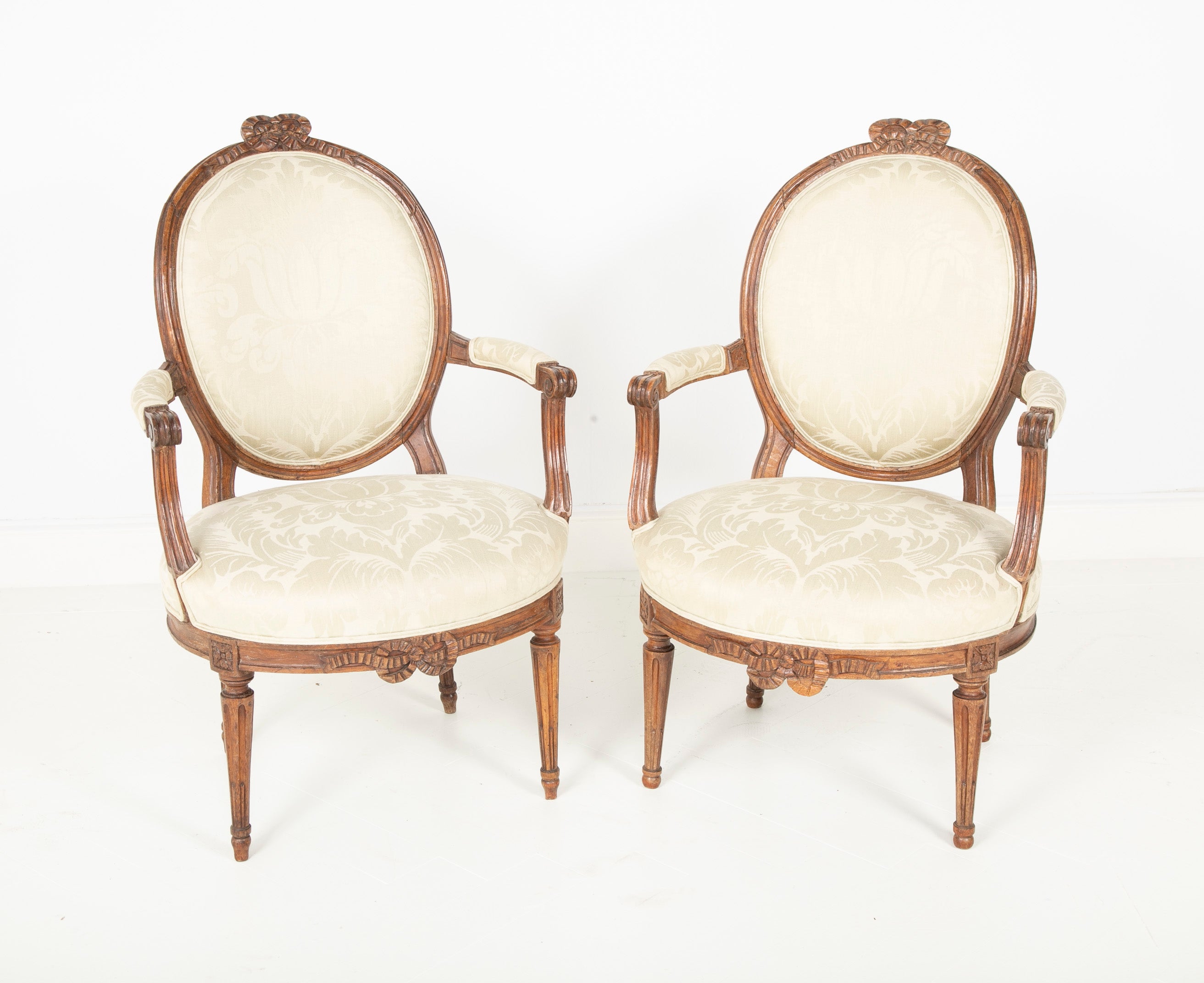 Pair of Louis XVI Period Oval Back Fauteuil