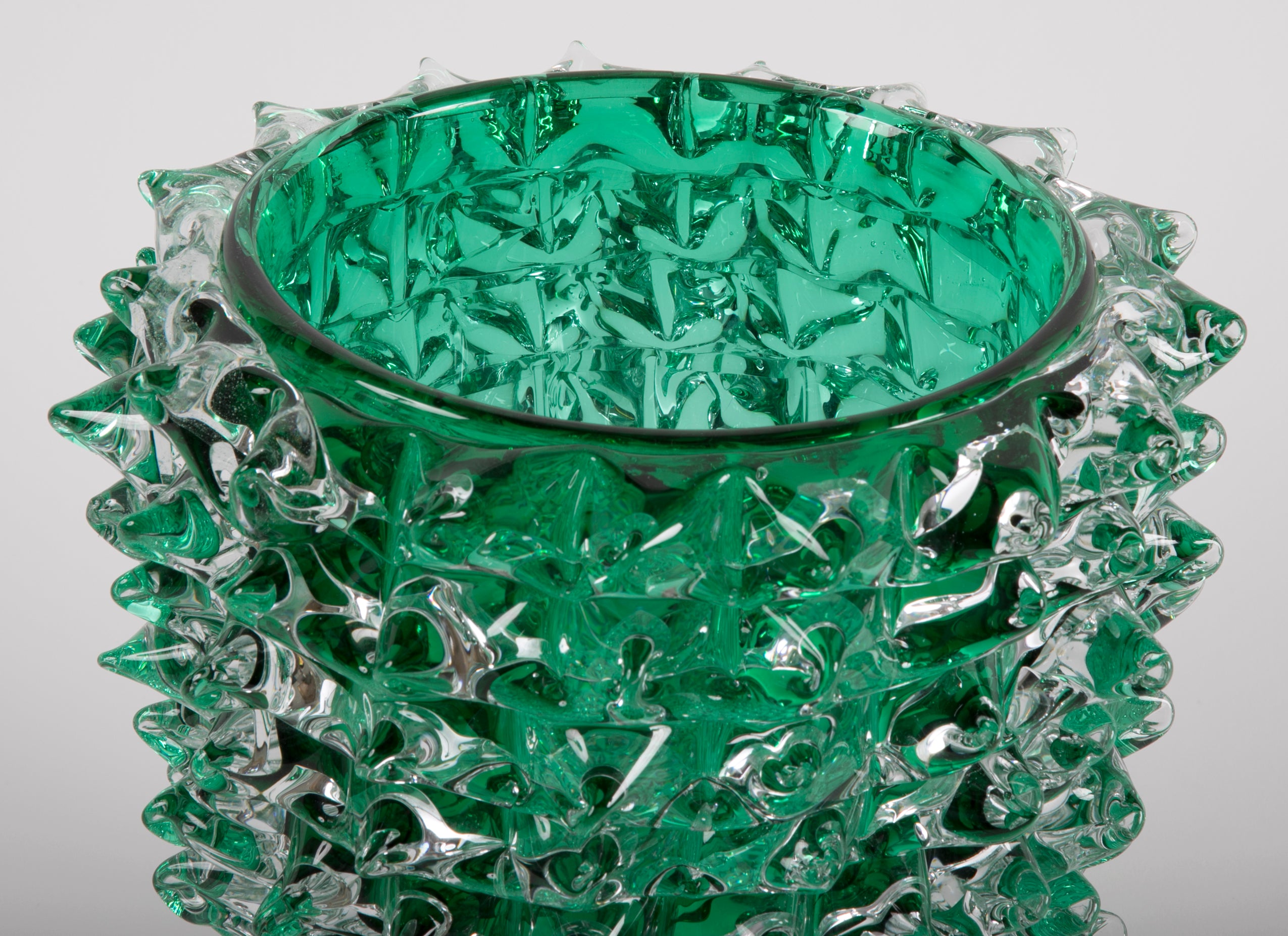 Pair of Murano Green Iridescent Glass Vases Signed Pino Signoretto