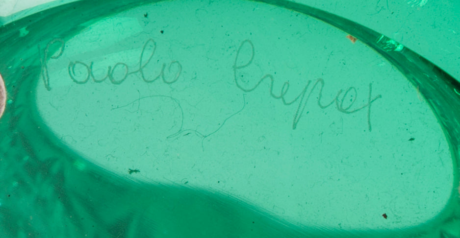 Pair of Murano Green Iridescent Glass Vases Signed Pino Signoretto