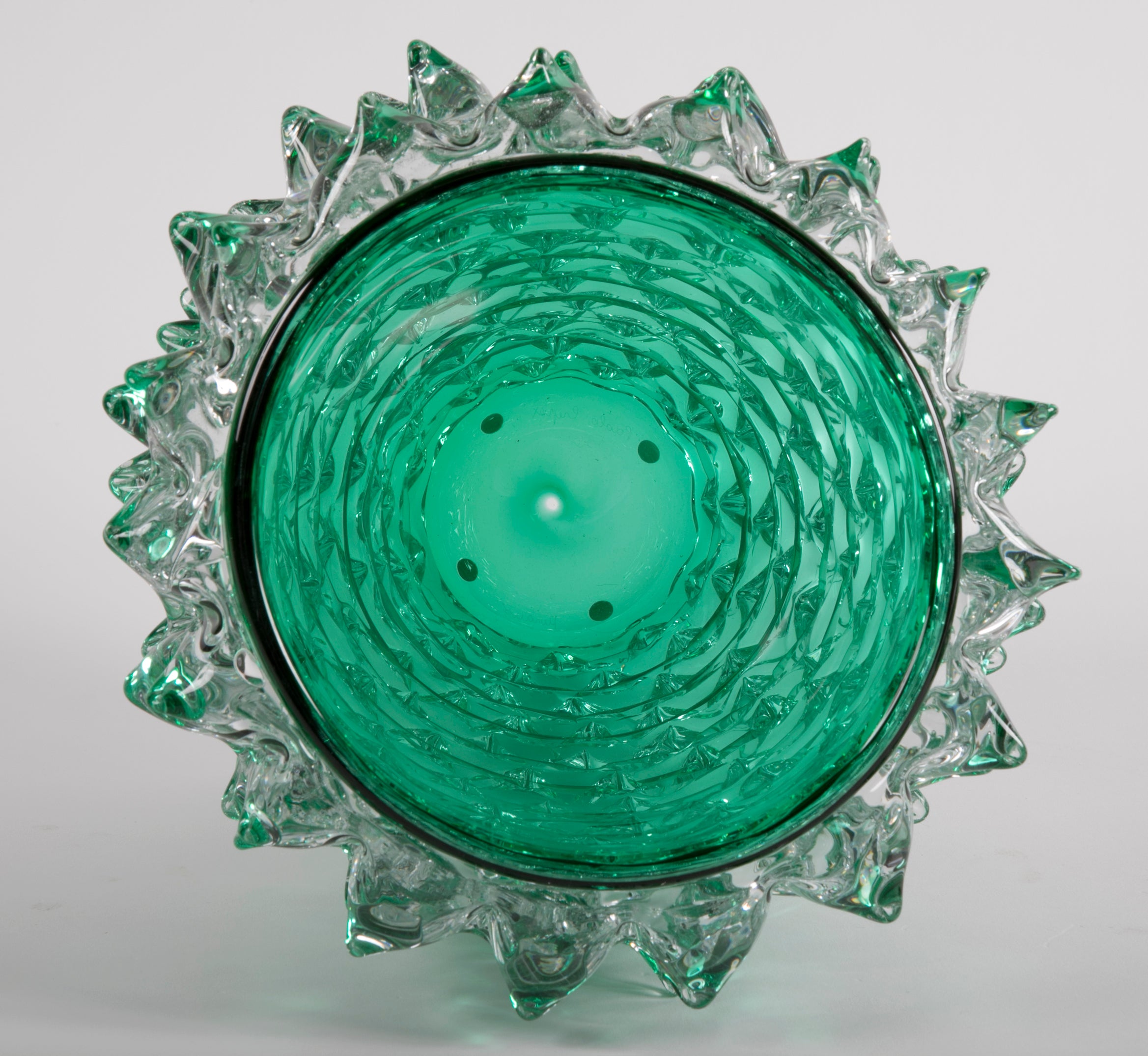 Pair of Murano Green Iridescent Glass Vases Signed Pino Signoretto