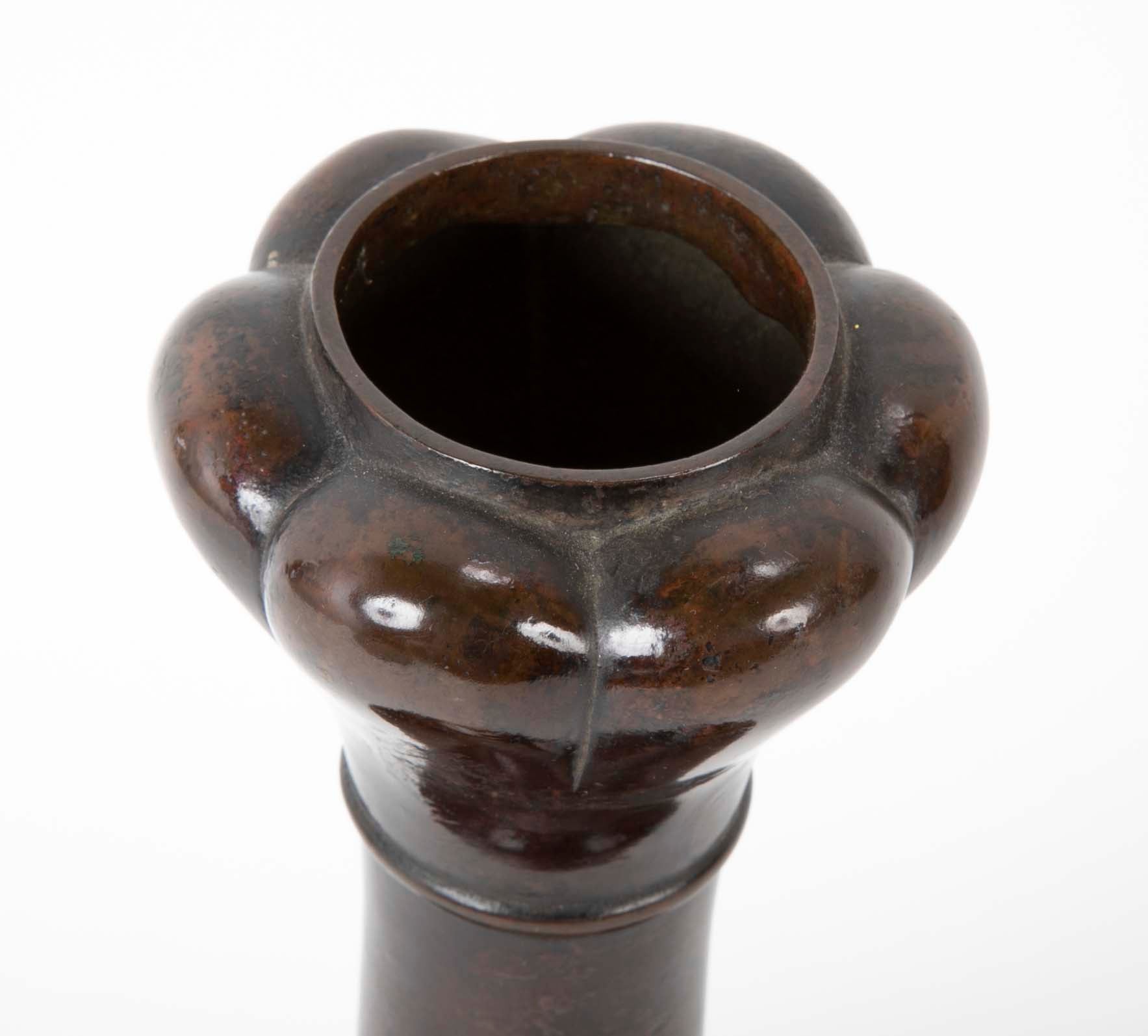 Japanese "Garlic Top" Long Neck Patinated Bronze Vase