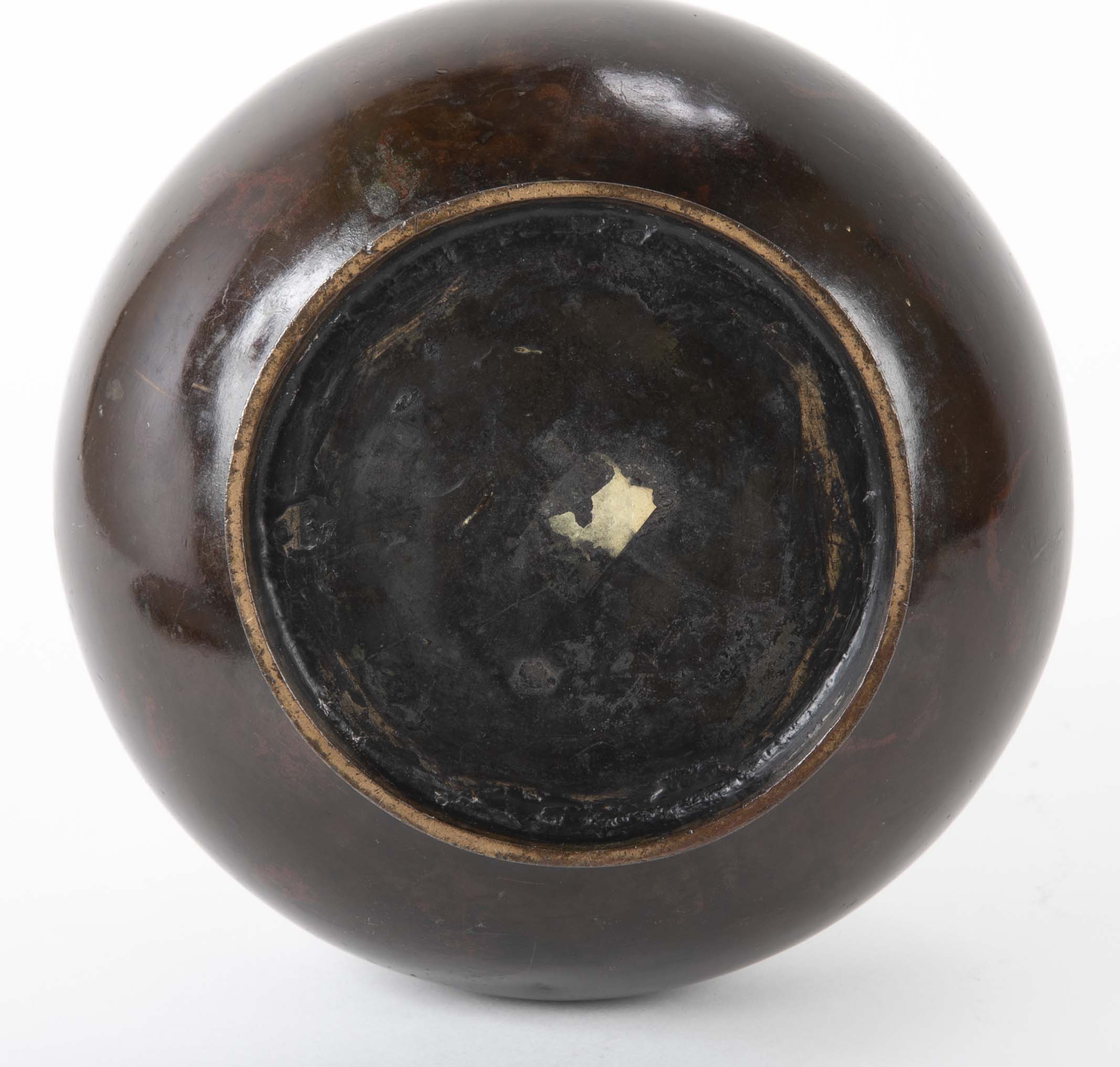 Japanese "Garlic Top" Long Neck Patinated Bronze Vase
