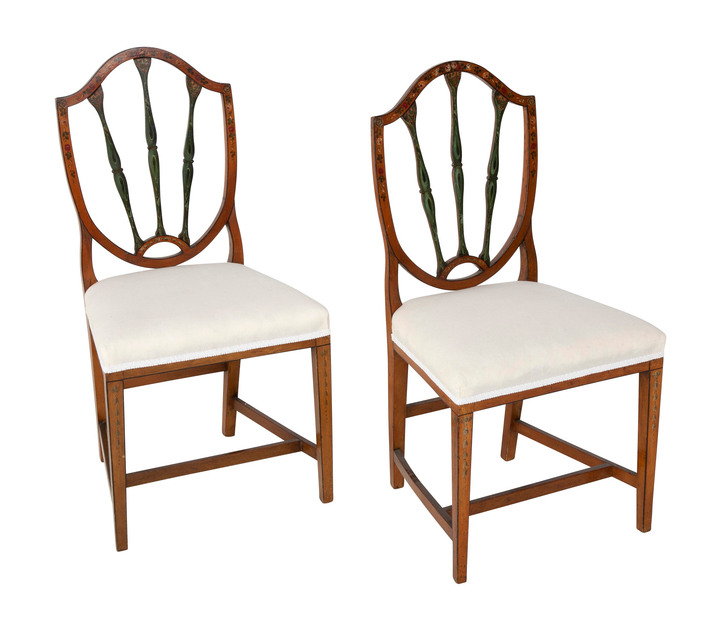 Pair of Edwardian Painted Satinwood Side Chairs