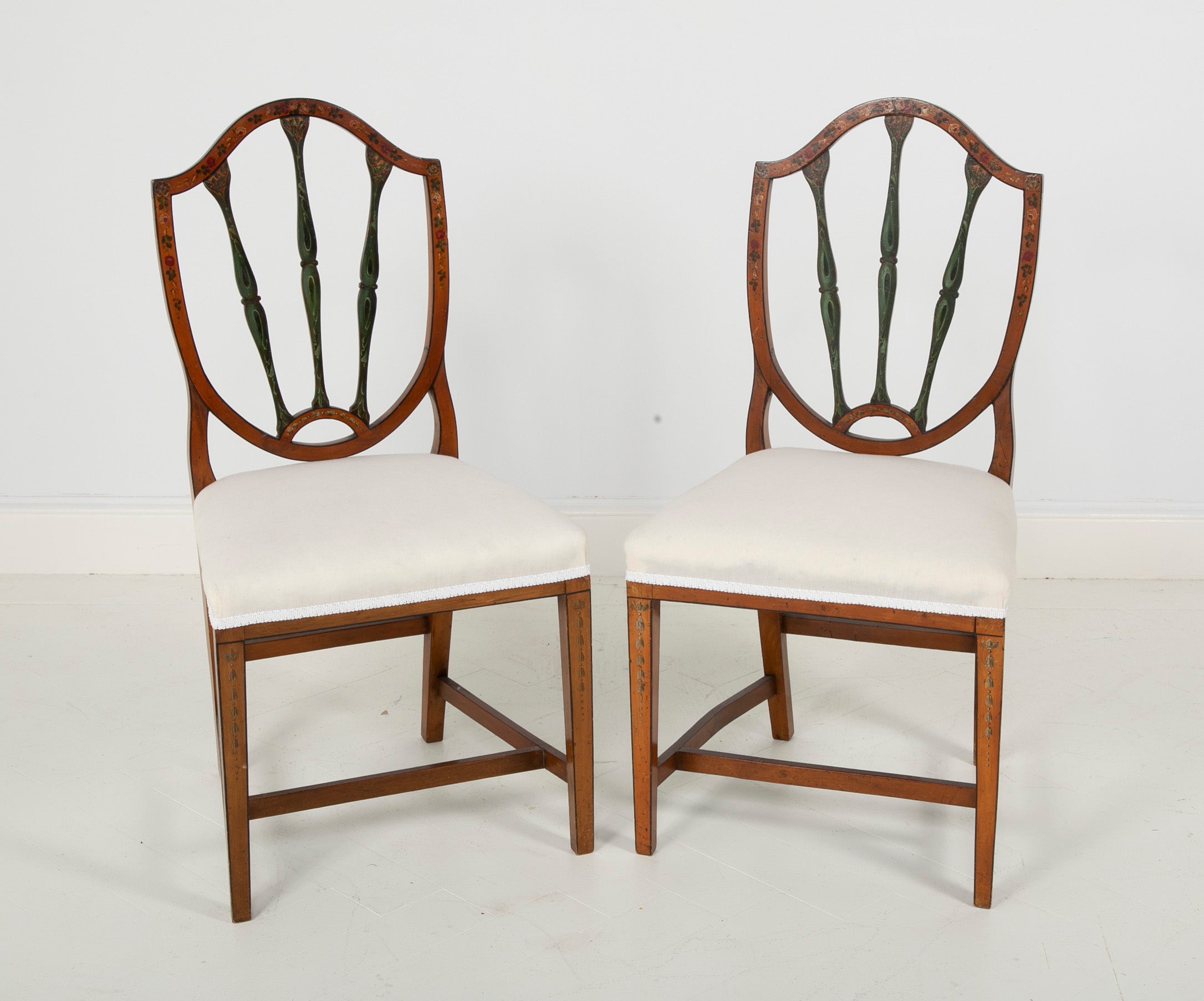 Pair of Edwardian Painted Satinwood Side Chairs
