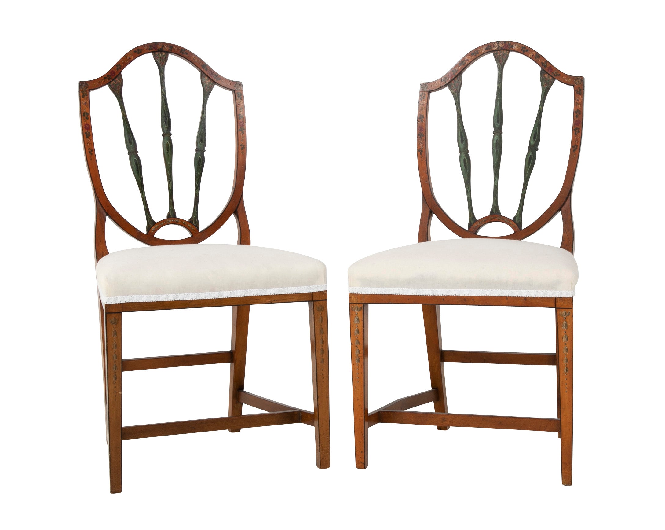Pair of Edwardian Painted Satinwood Side Chairs