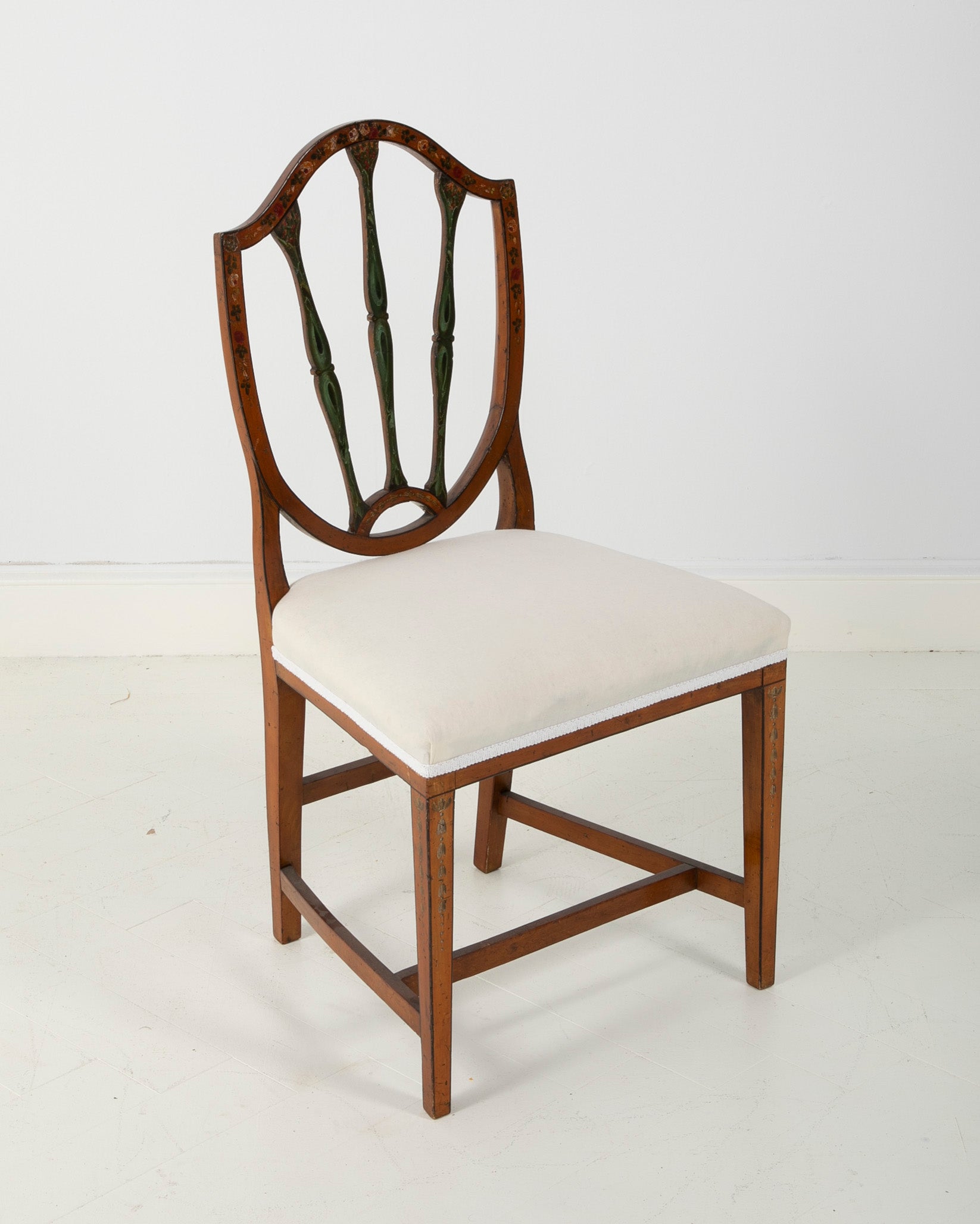 Pair of Edwardian Painted Satinwood Side Chairs