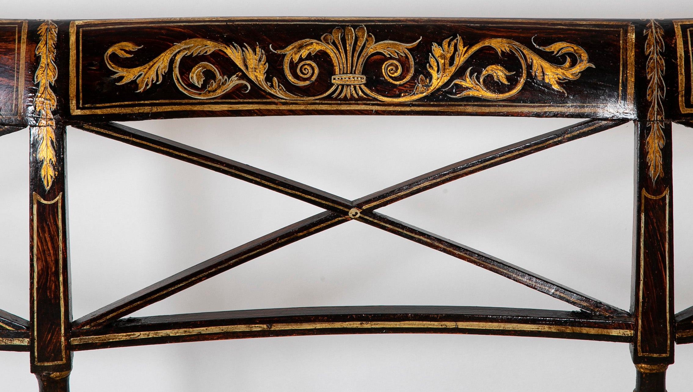 19th Century English Faux Bois Painted Bench with Caned Seat