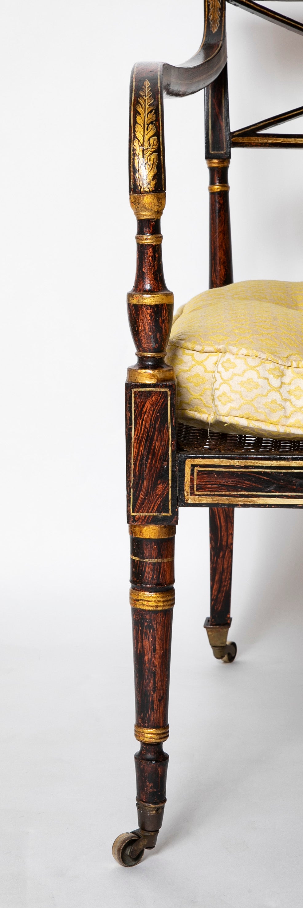 19th Century English Faux Bois Painted Bench with Caned Seat