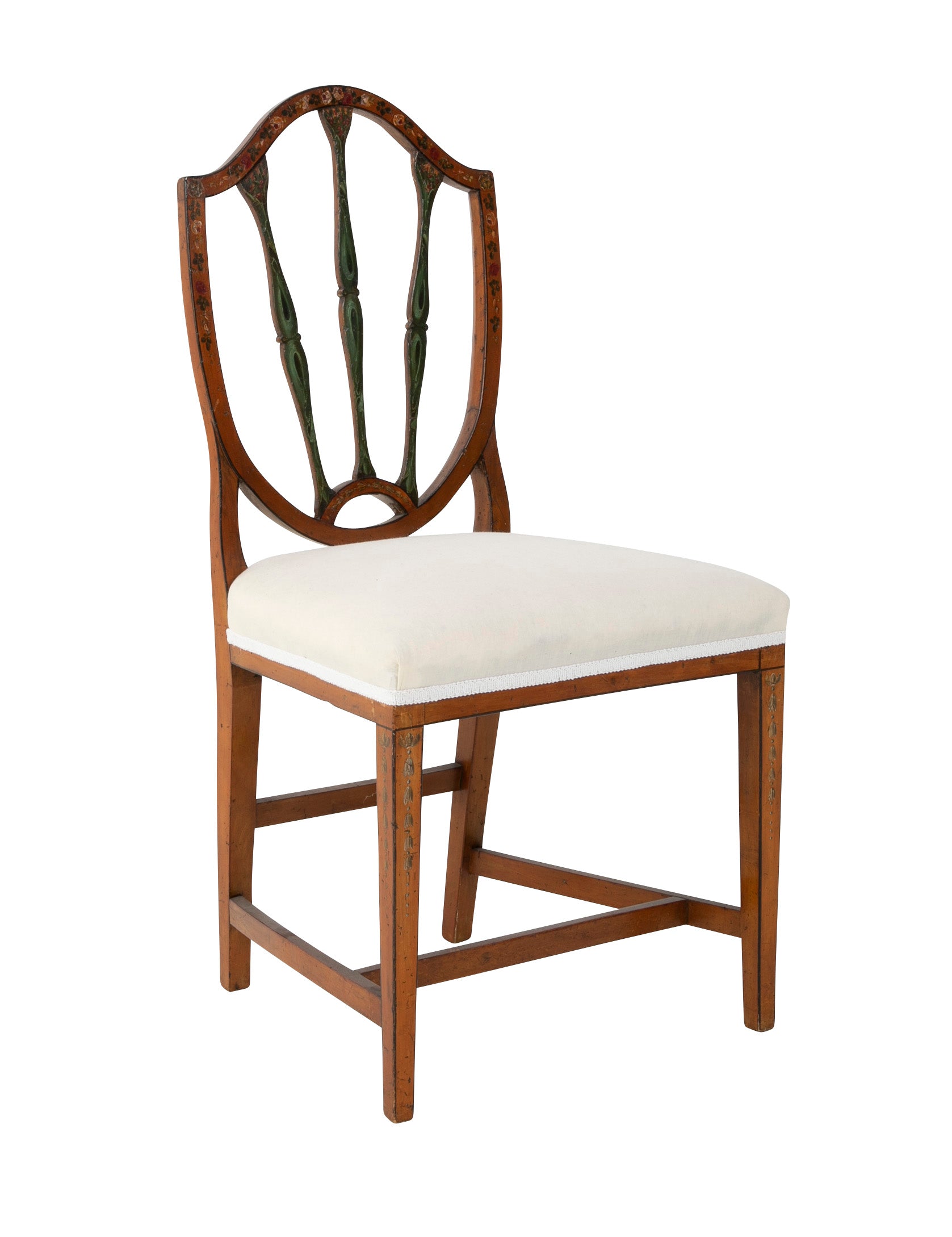 Pair of Edwardian Painted Satinwood Side Chairs