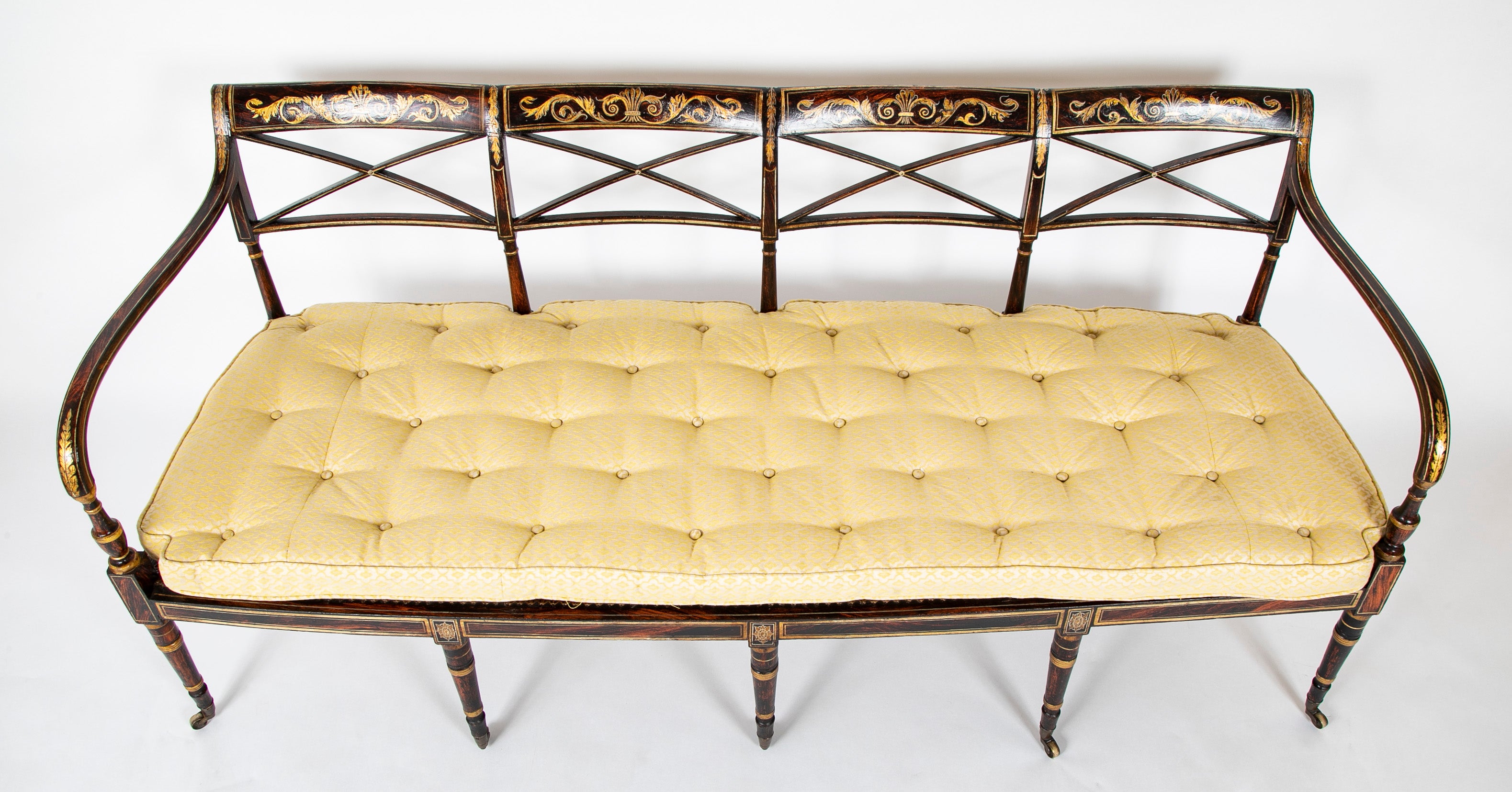 19th Century English Faux Bois Painted Bench with Caned Seat