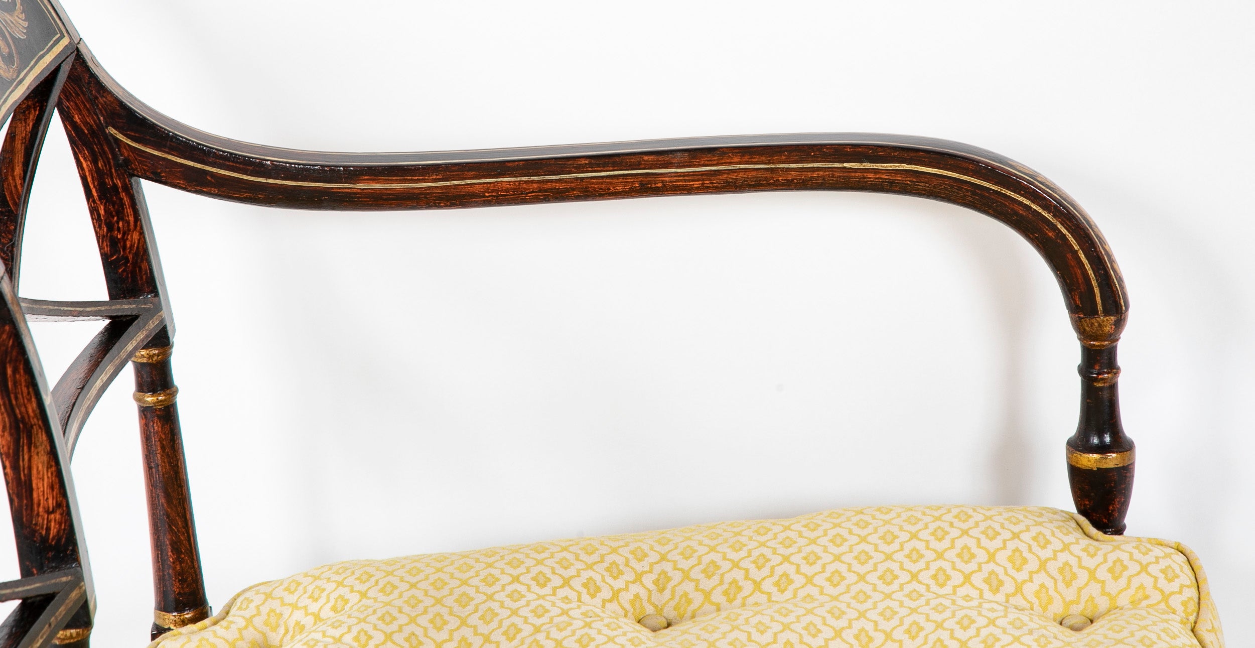 19th Century English Faux Bois Painted Bench with Caned Seat