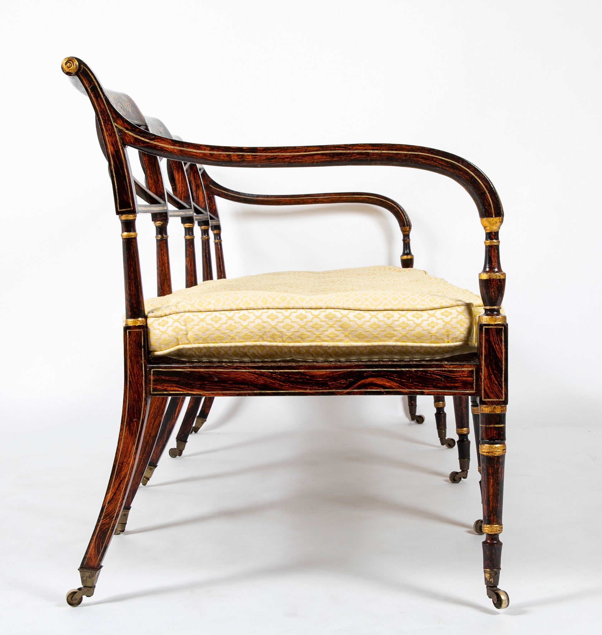 19th Century English Faux Bois Painted Bench with Caned Seat